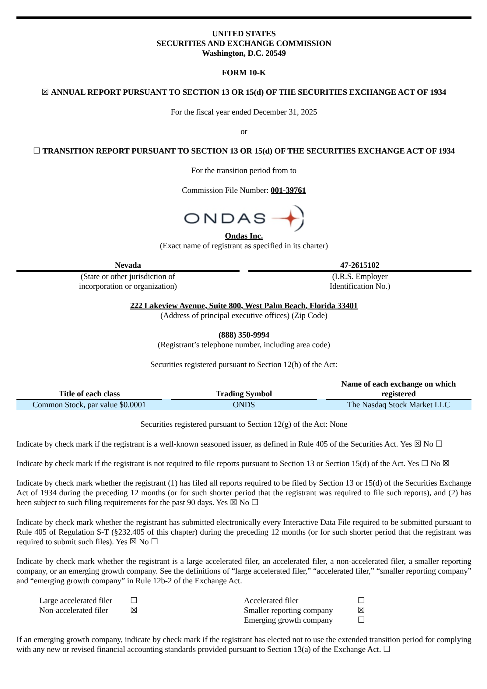 Ondas' Q4 2025 Annual report