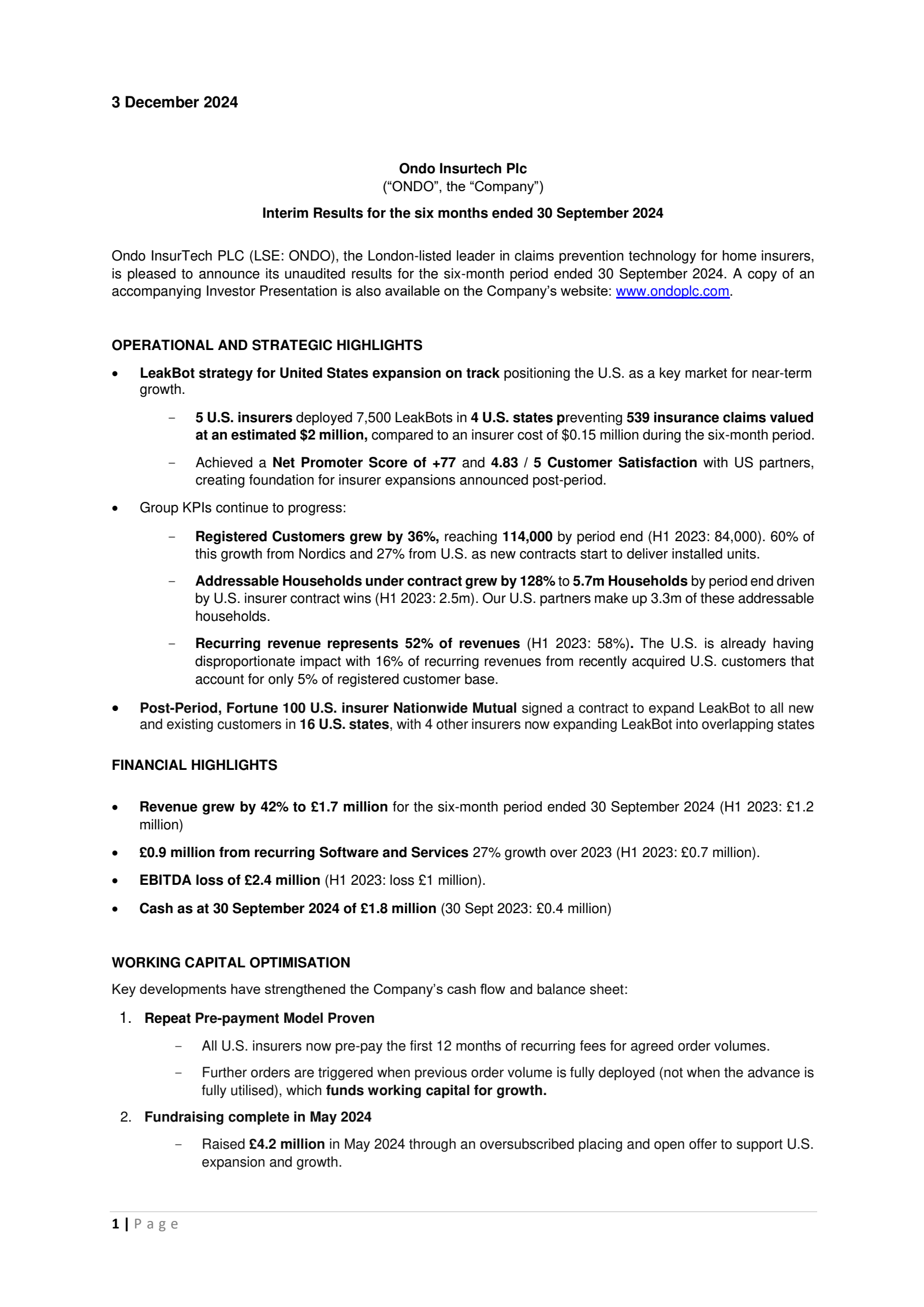 Ondo InsurTech's H1 2025 Interim report
