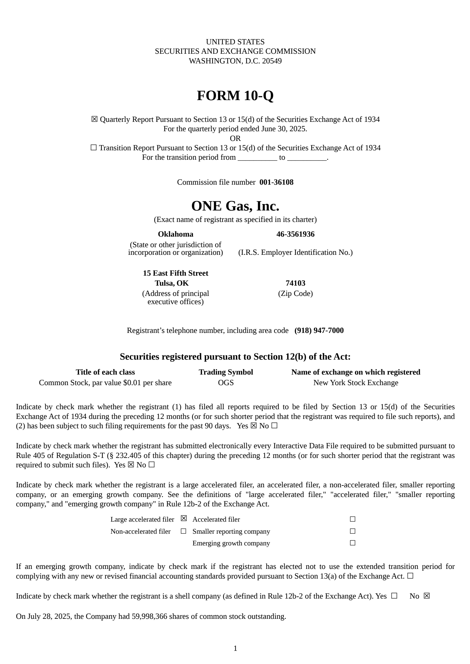 ONE Gas' Q2 2025 Quarterly report