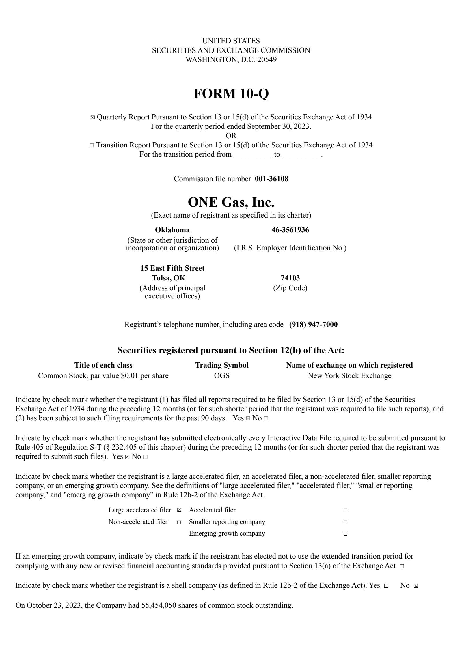 ONE Gas' Q3 2023 Quarterly report