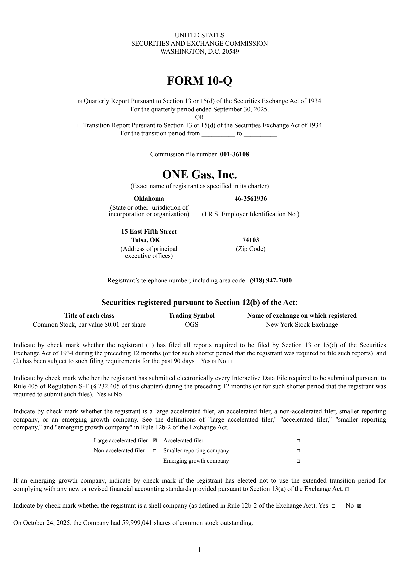 ONE Gas' Q3 2025 Quarterly Report