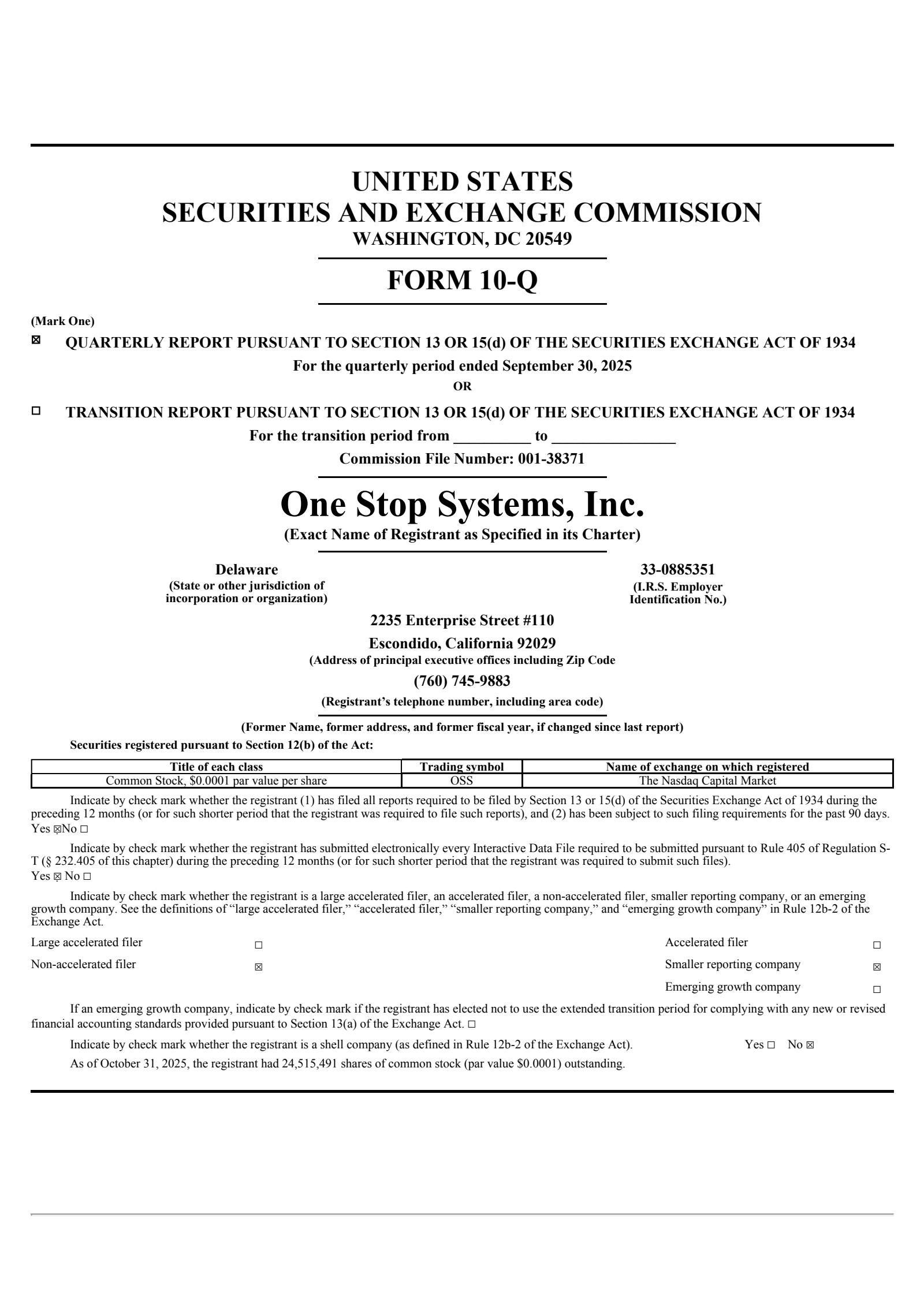 One Stop Systems' Q3 2025 Quarterly Report
