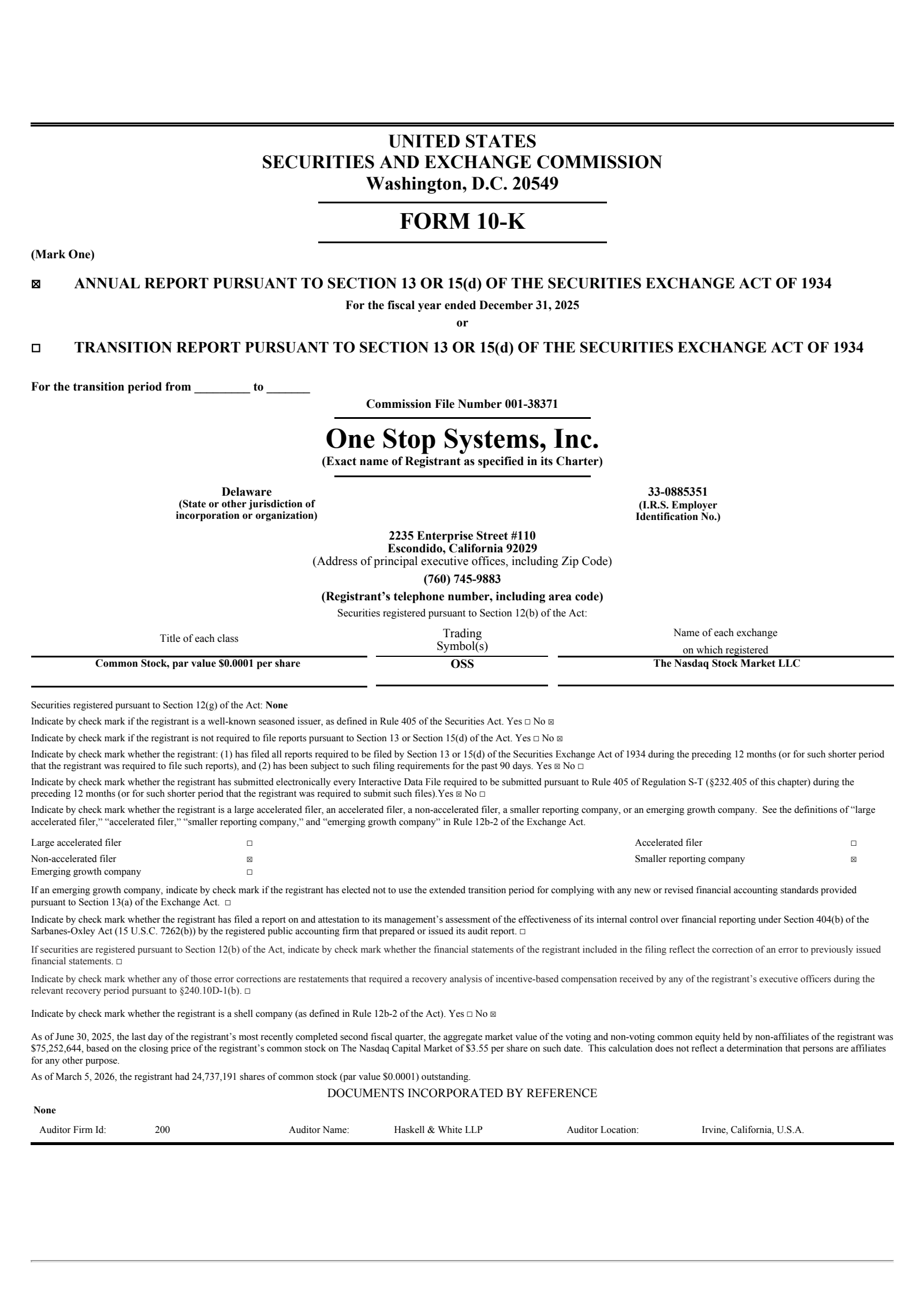 One Stop Systems' Q4 2025 Annual report