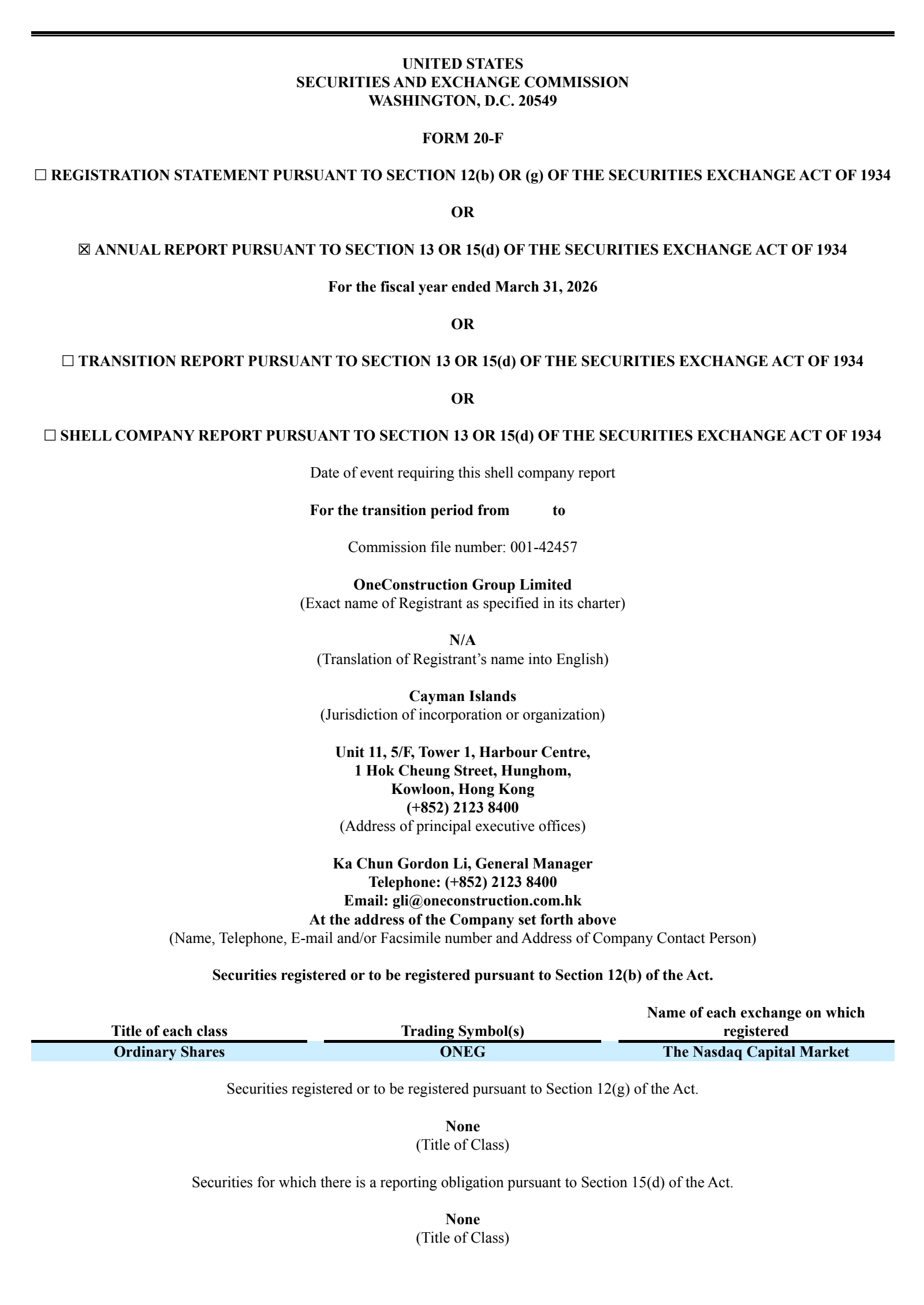 OneConstruction Group's H2 2026 Annual report