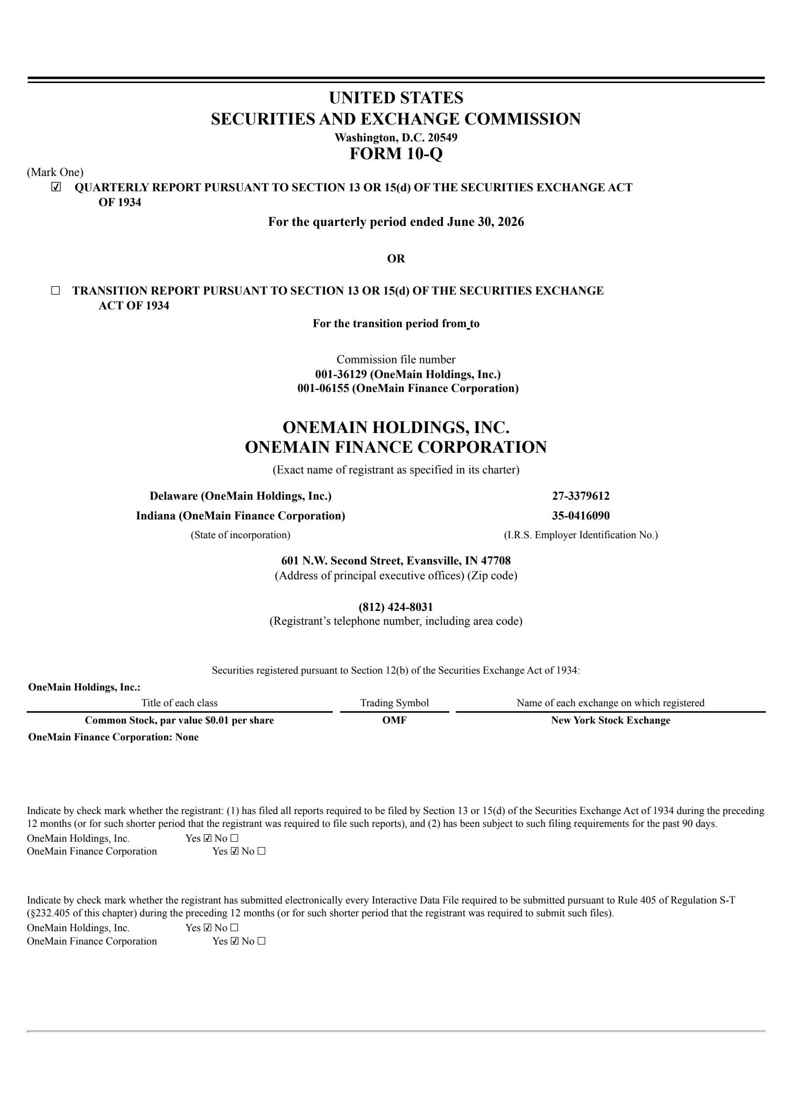 OneMain's Q2 2026 Quarterly report