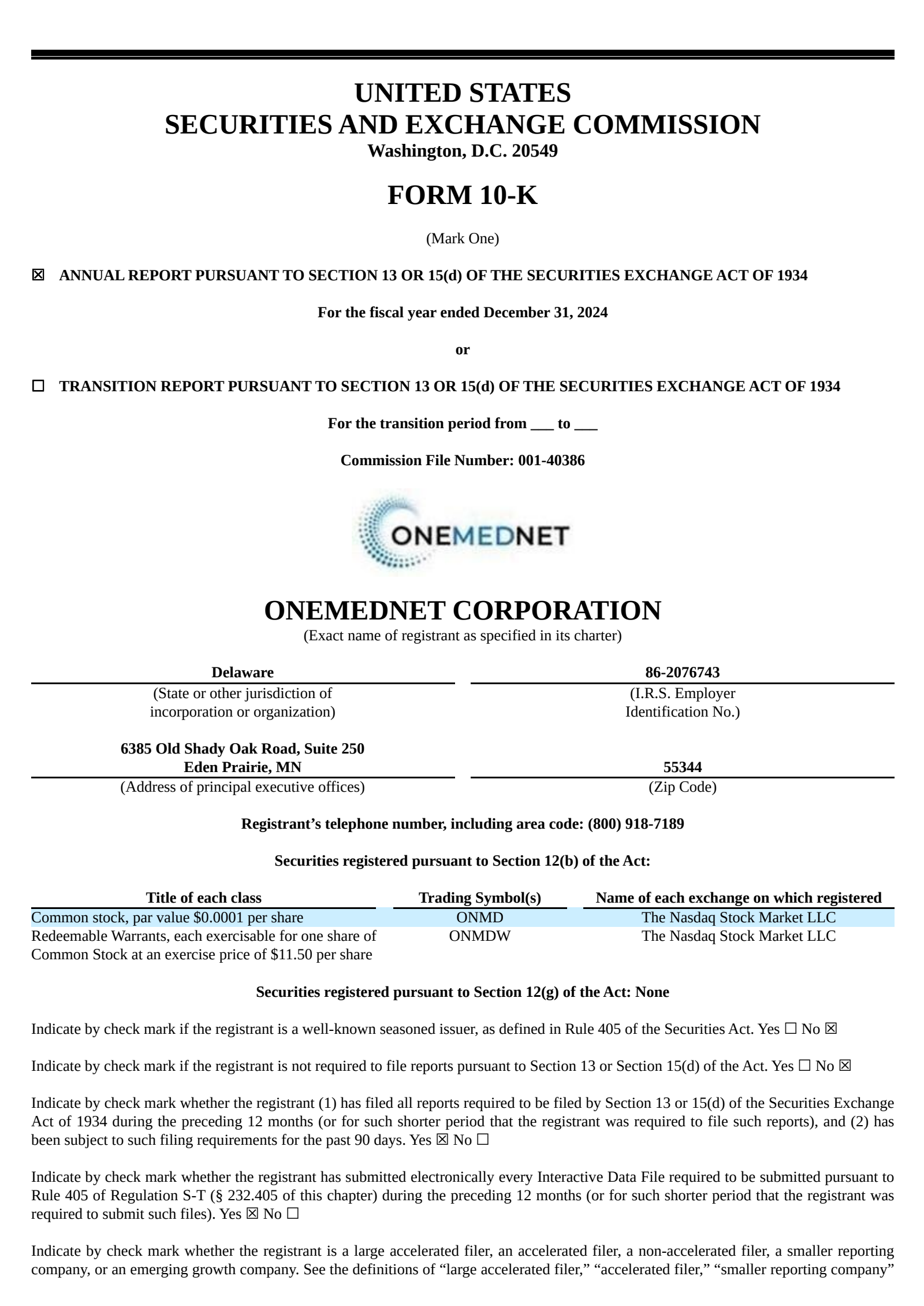 OneMedNet's Q4 2024 Annual report