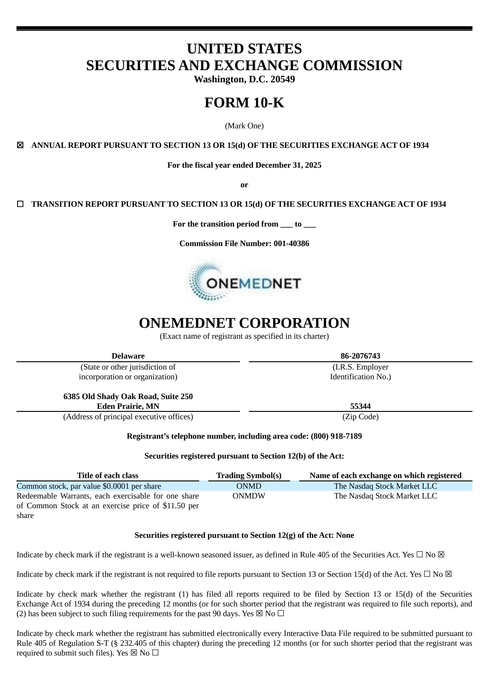 OneMedNet's Q4 2025 Annual report