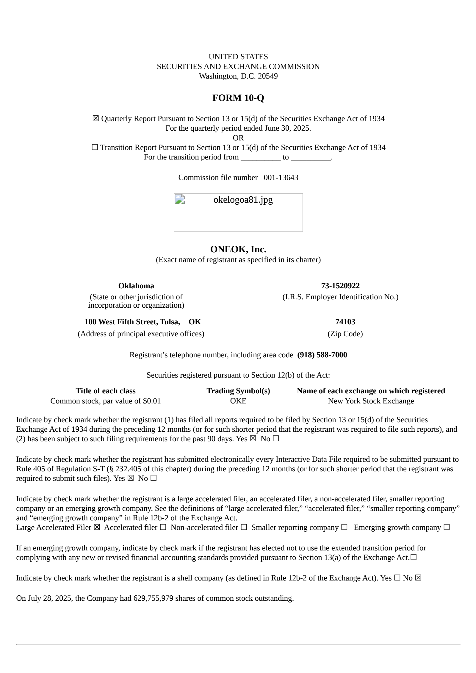 ONEOK's Q2 2025 Quarterly report