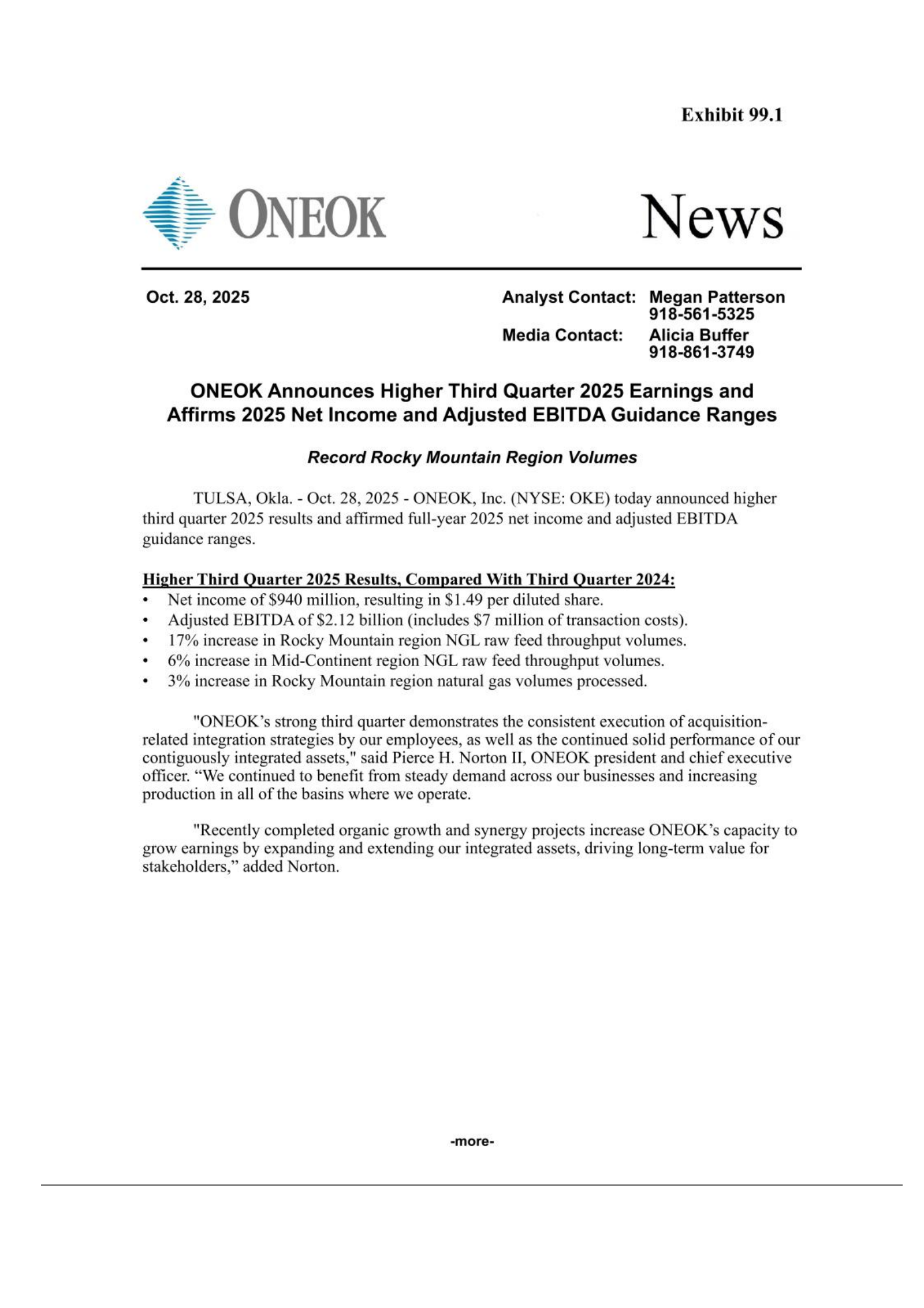 ONEOK's Q3 2025 Earnings Release