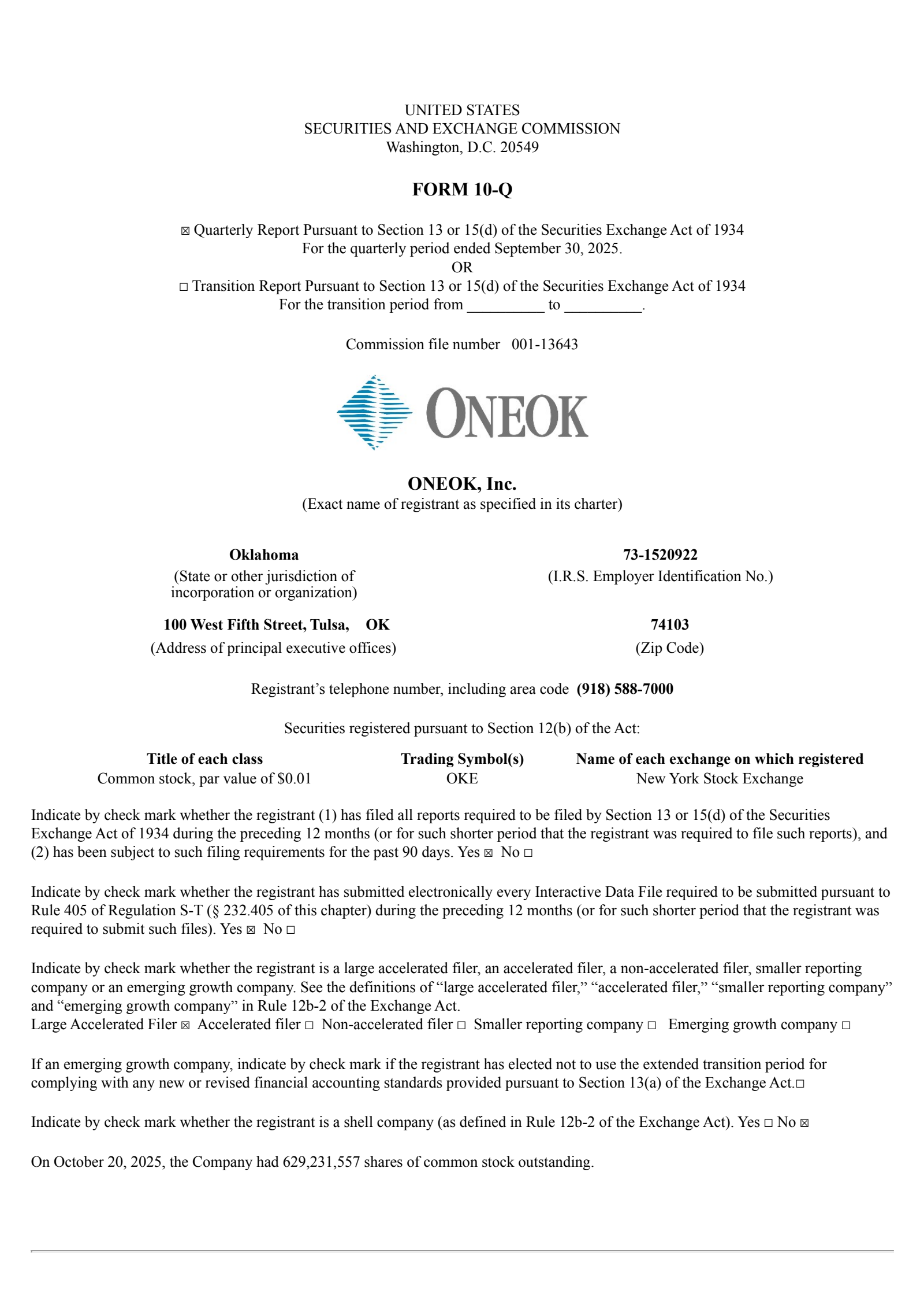 ONEOK's Q3 2025 Quarterly Report