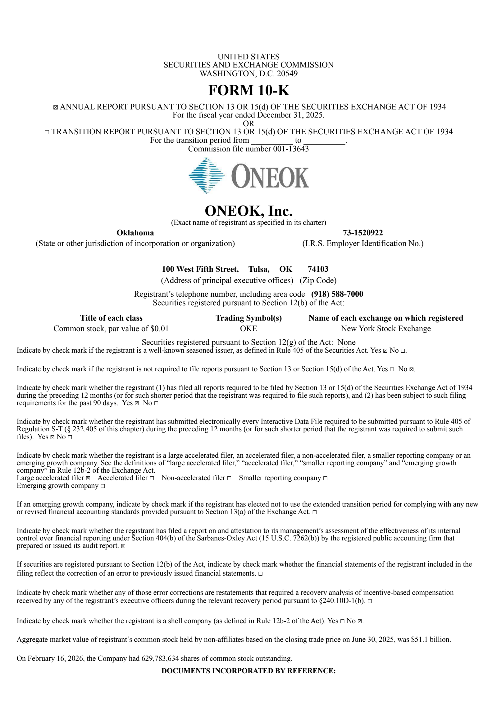 ONEOK's Q4 2025 Annual report