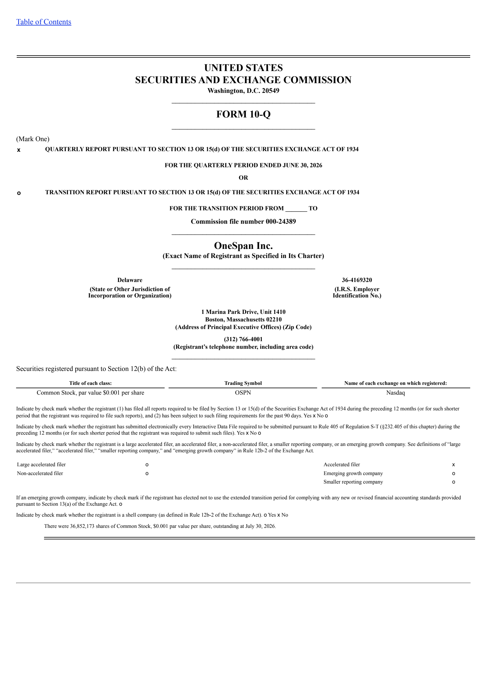 Onespan's Q2 2026 Quarterly report