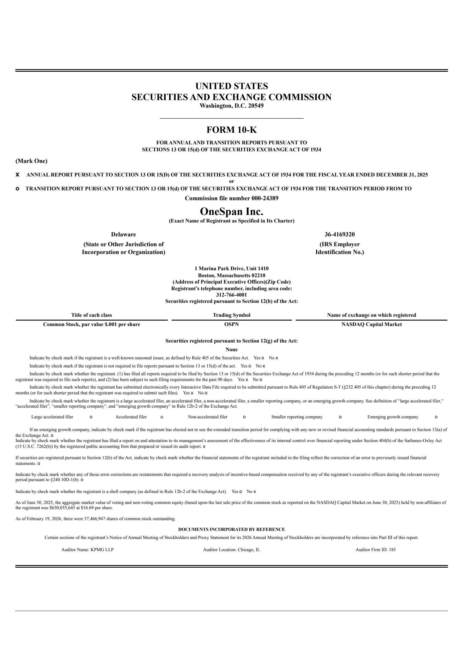 Onespan's Q4 2025 Annual report