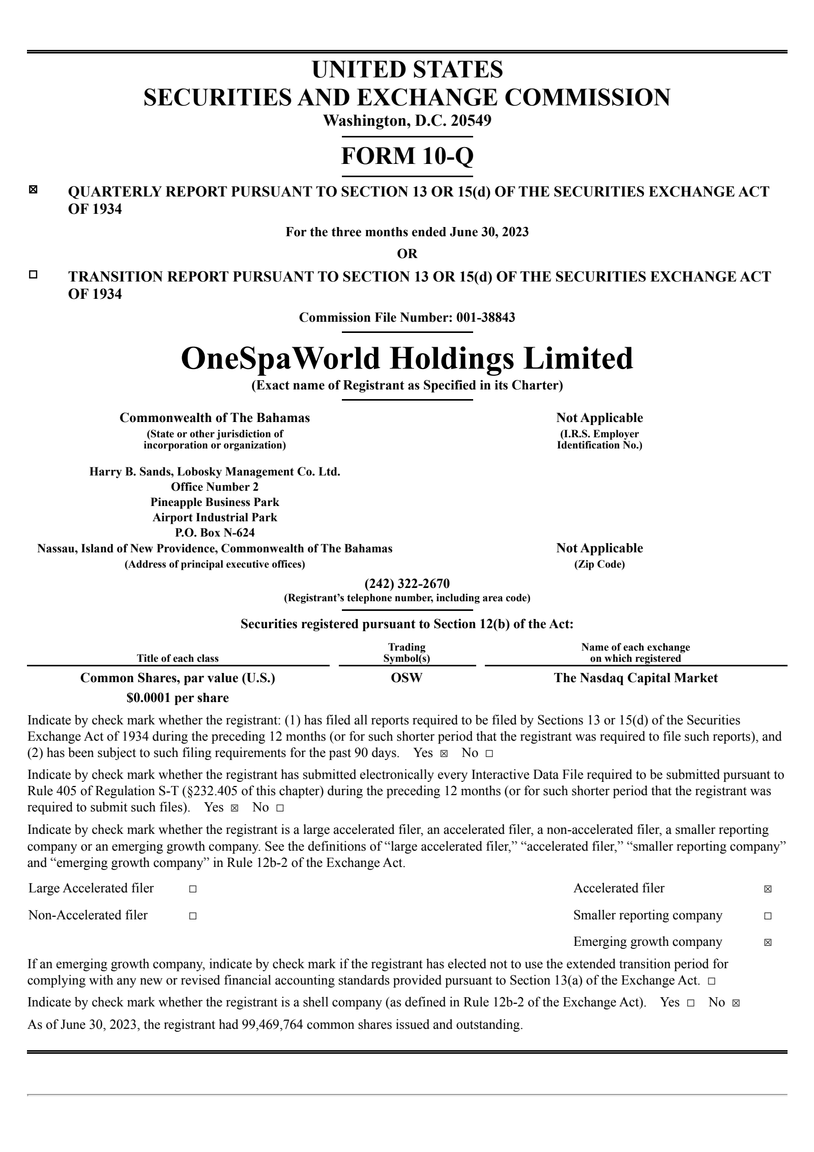 OneSpaWorld's Q2 2023 Quarterly report