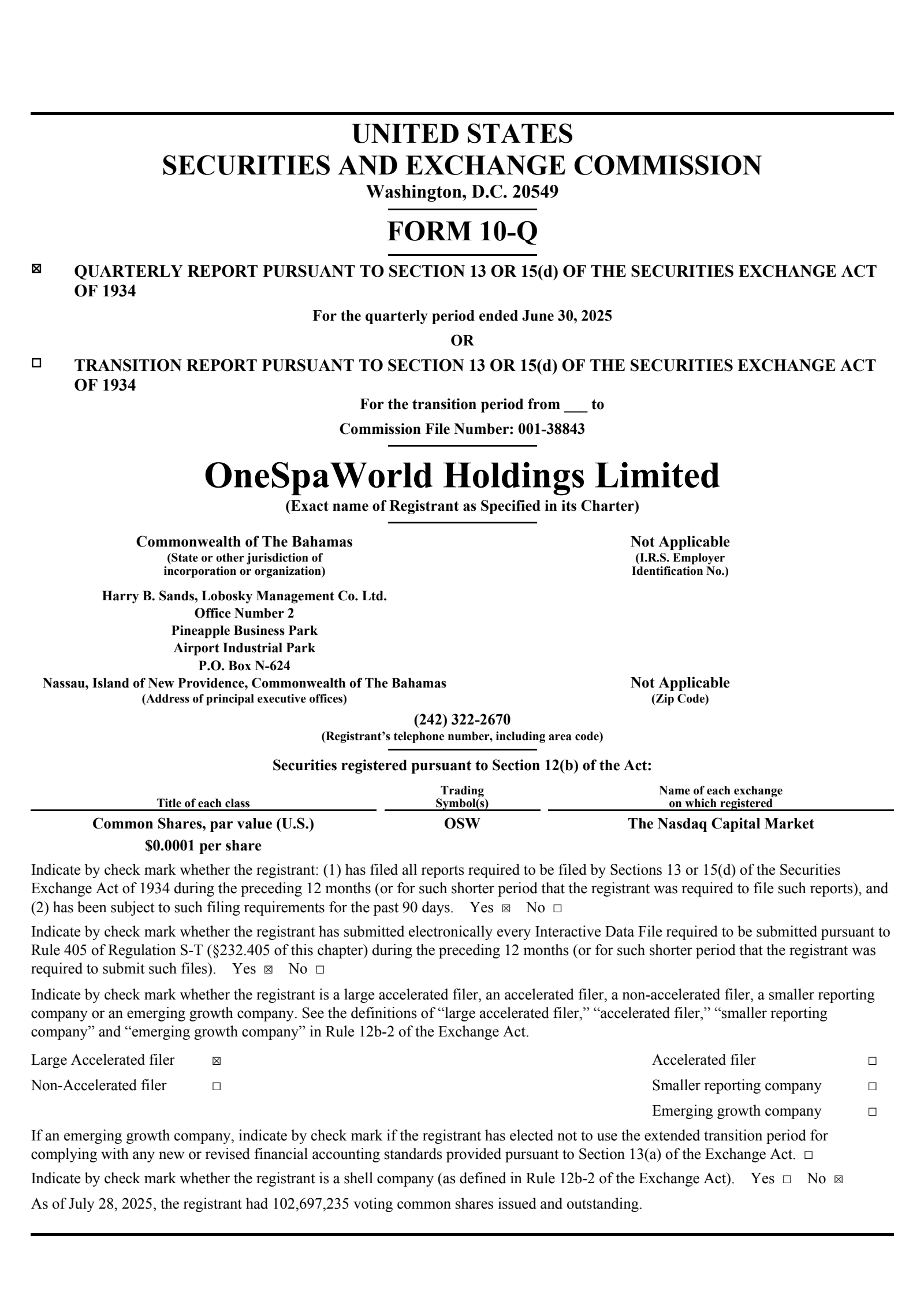 OneSpaWorld's Q2 2025 Quarterly report
