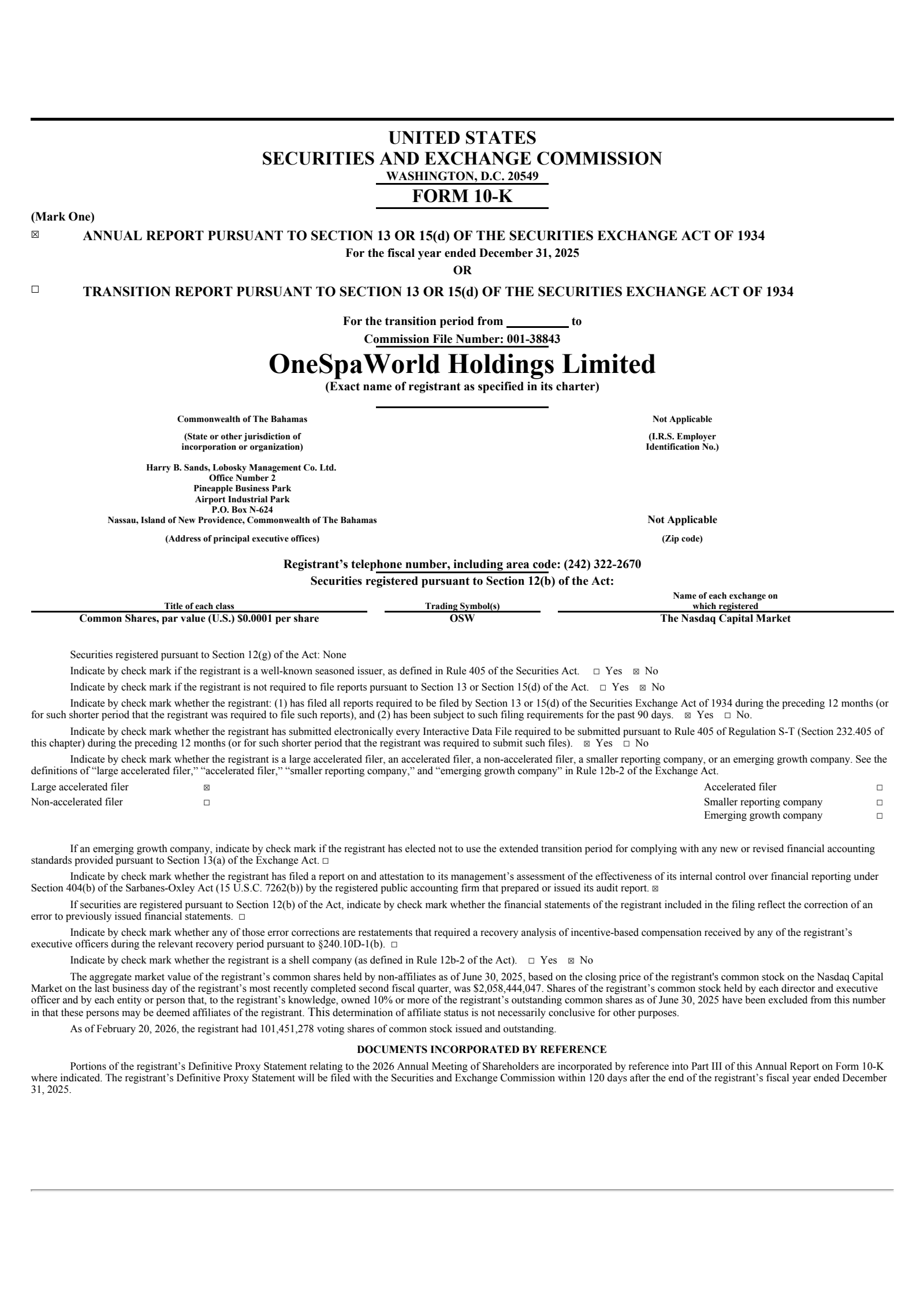 OneSpaWorld's Q4 2025 Annual report