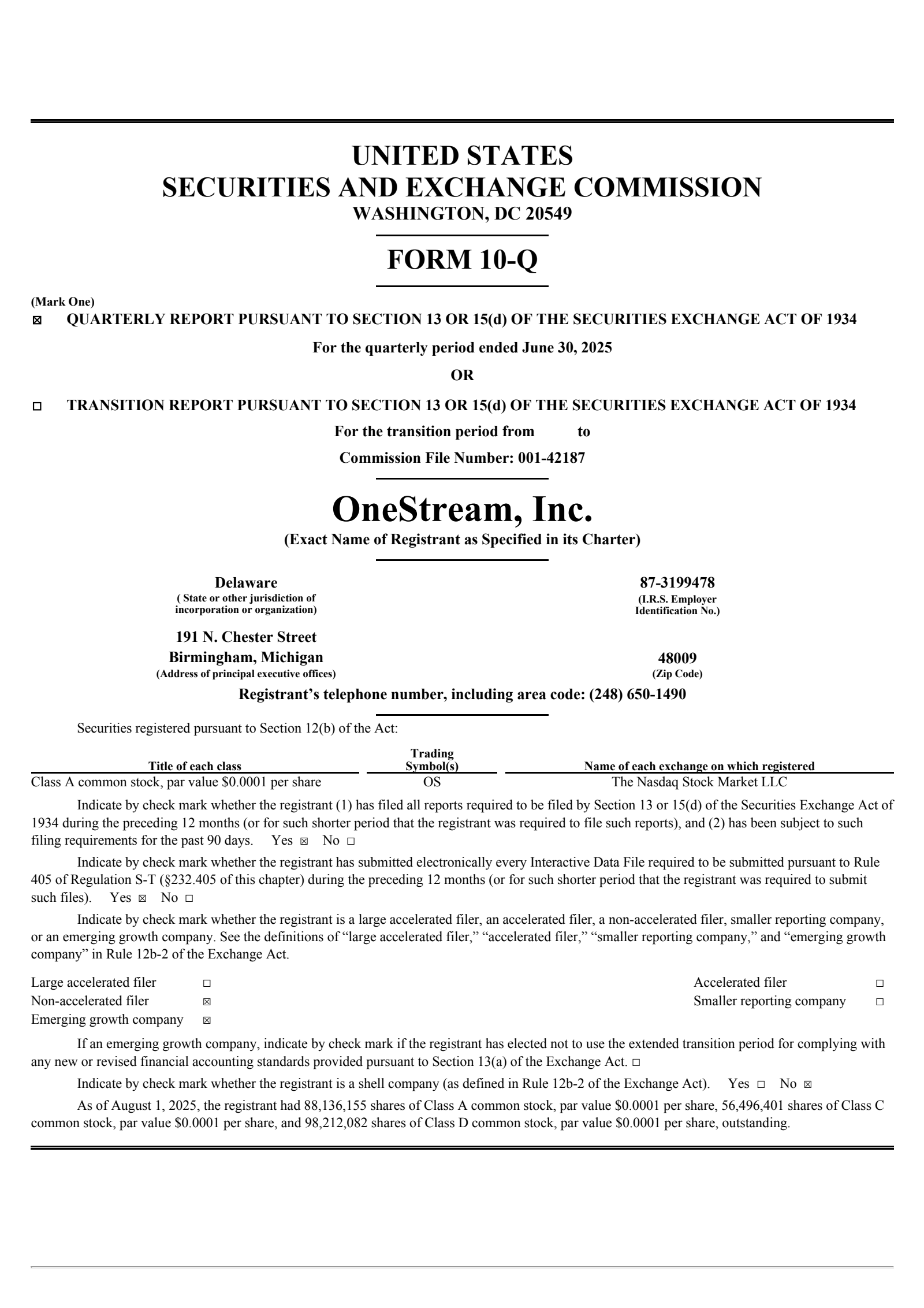 OneStream's Q2 2025 Quarterly report