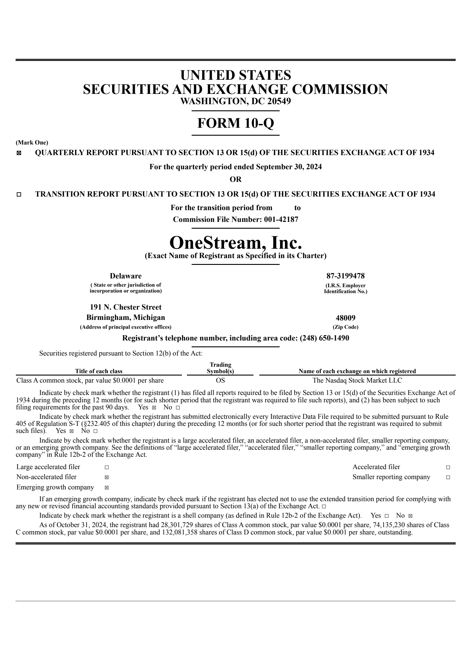 Onestream's Q3 2024 Quarterly report