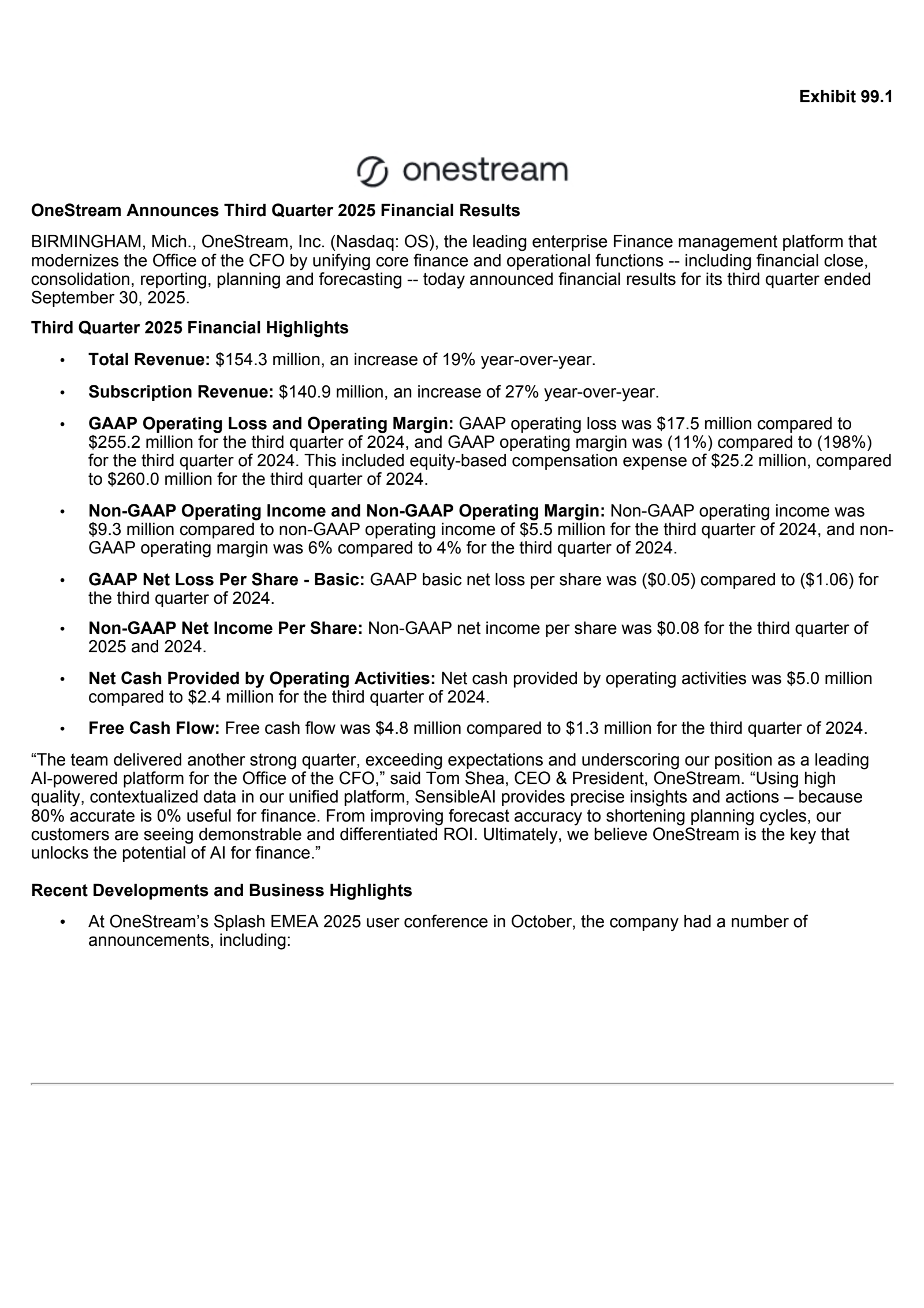 OneStream's Q3 2025 Earnings Release