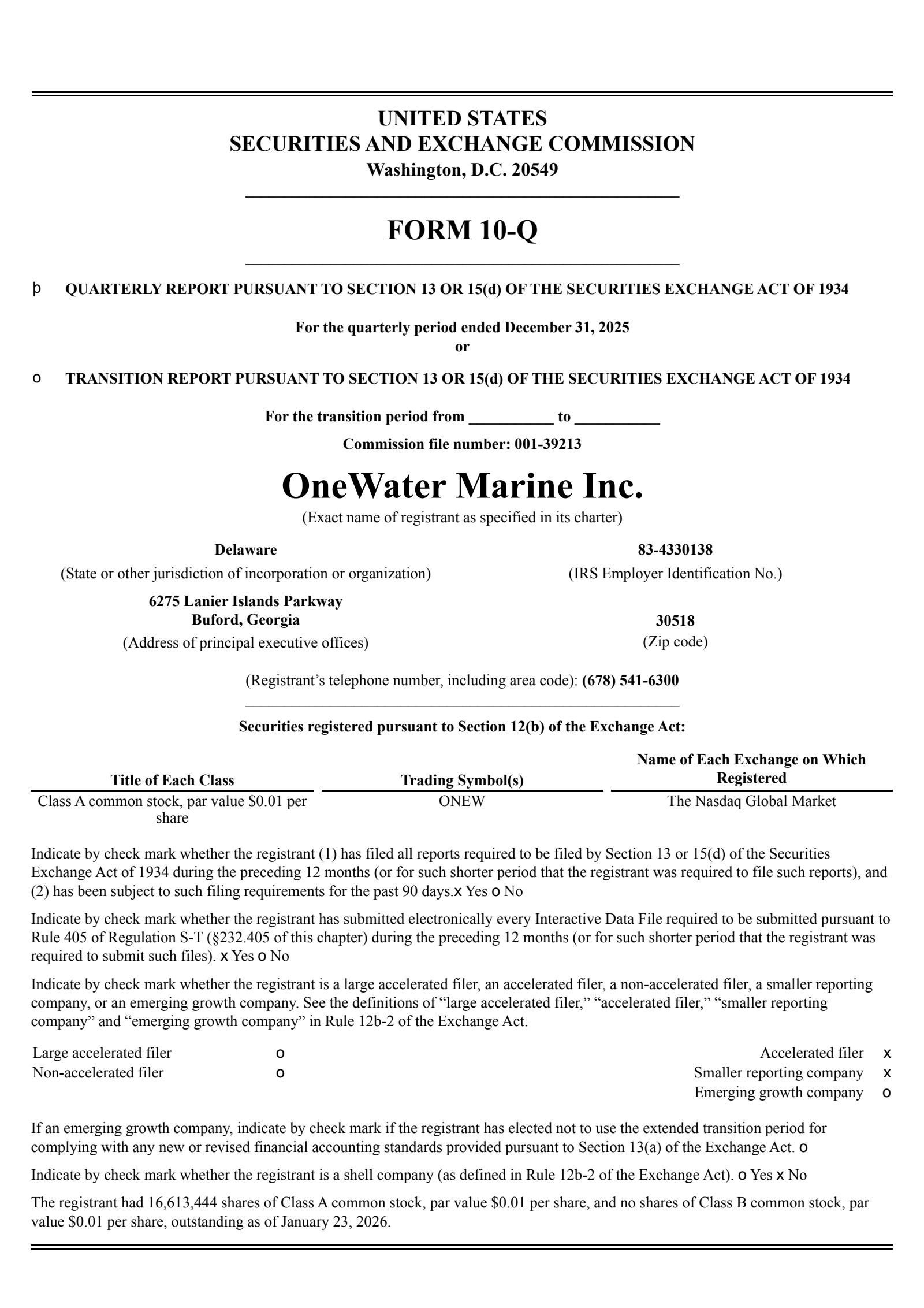 OneWater Marine's Q1 2026 Quarterly report