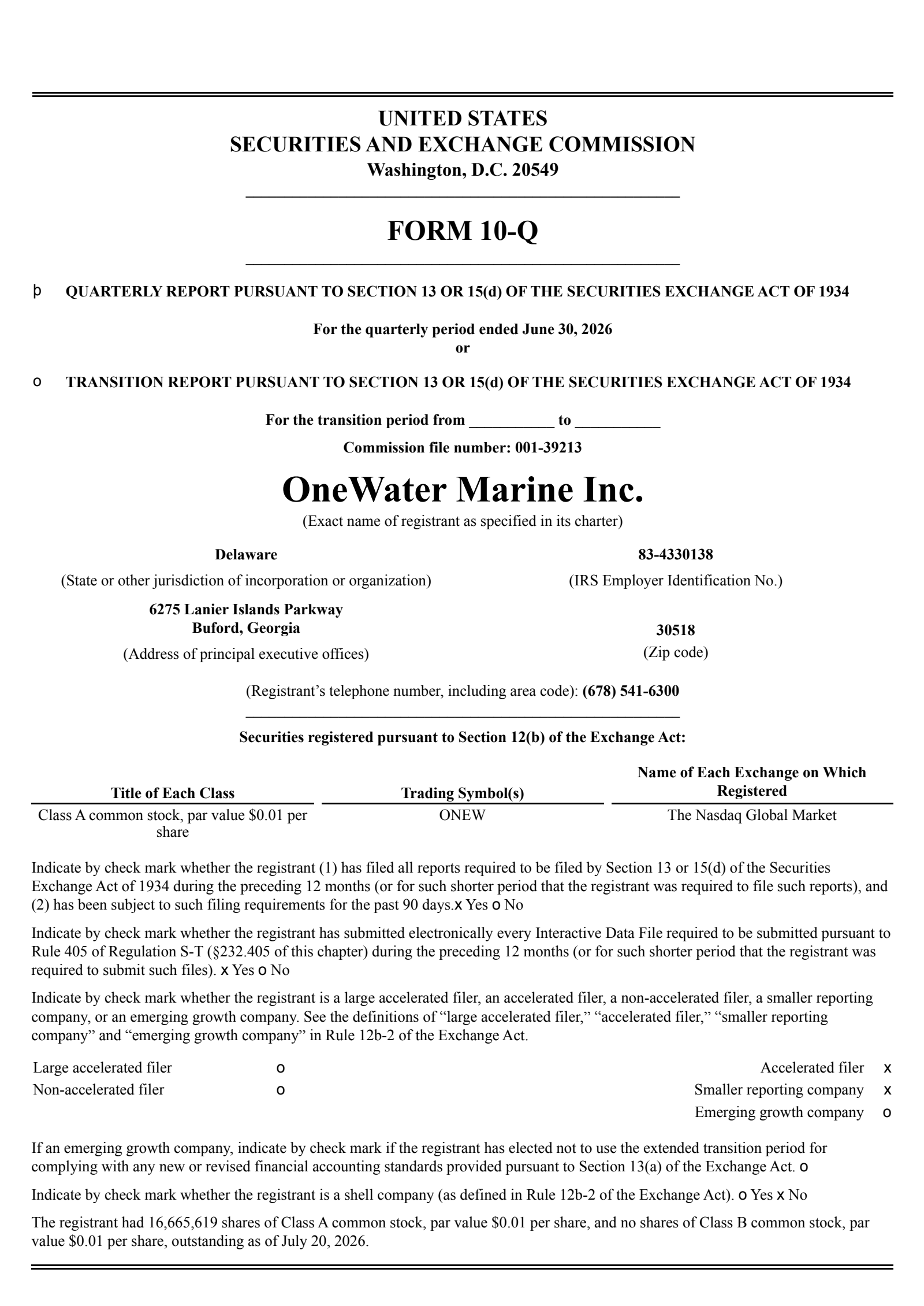OneWater Marine's Q3 2026 Quarterly report