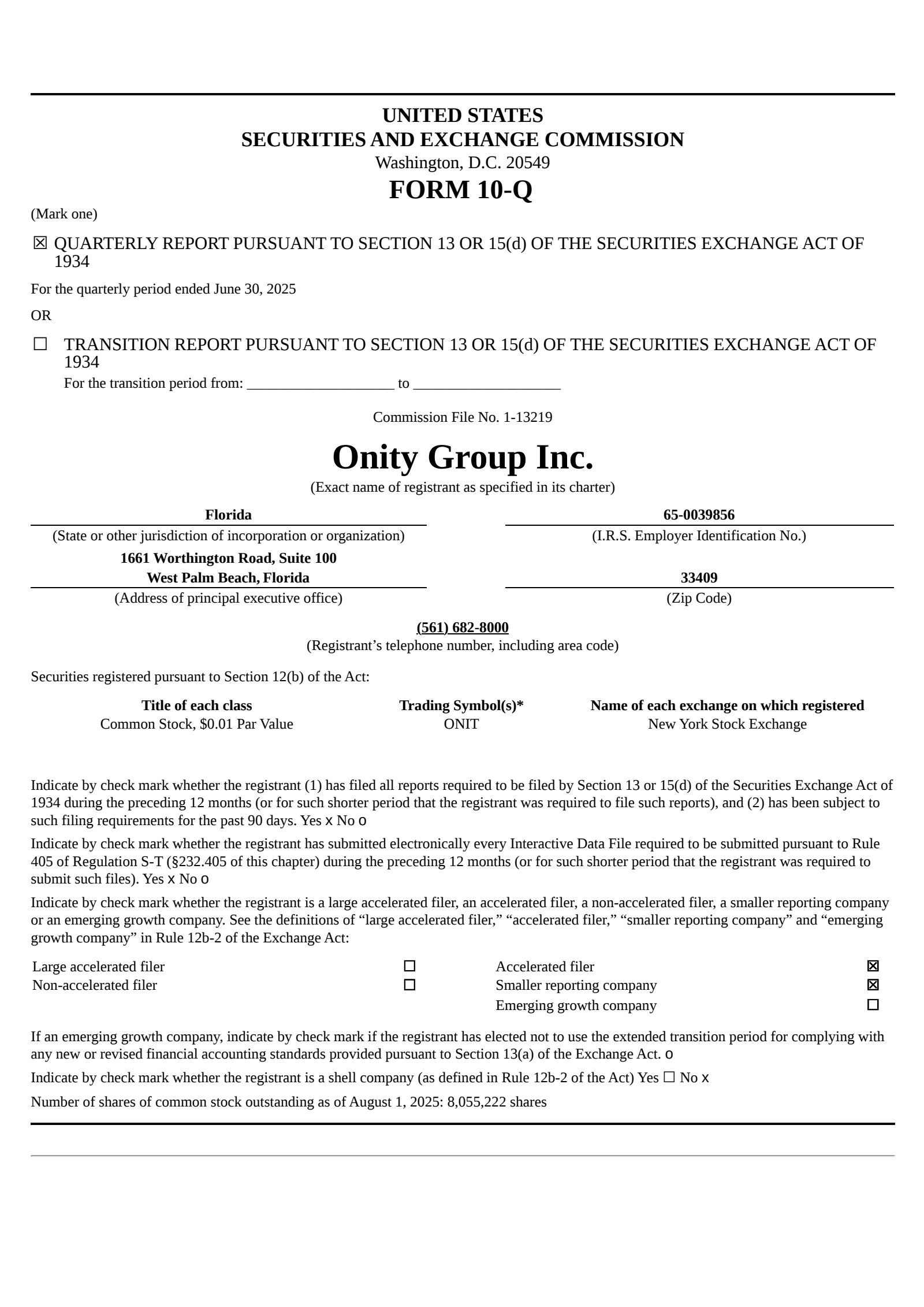 Onity Group's Q2 2025 Quarterly report