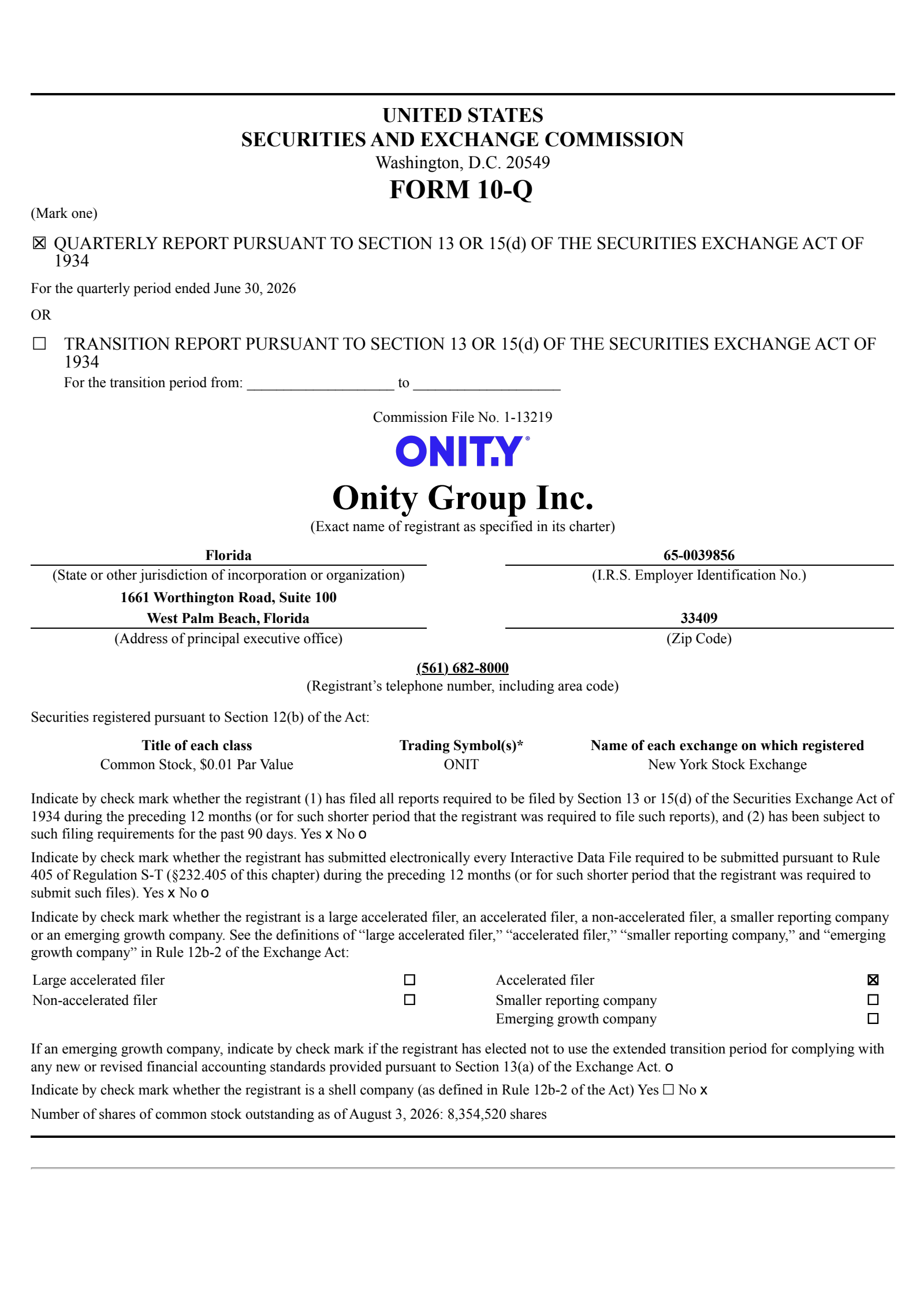 Onity Group's Q2 2026 Quarterly report