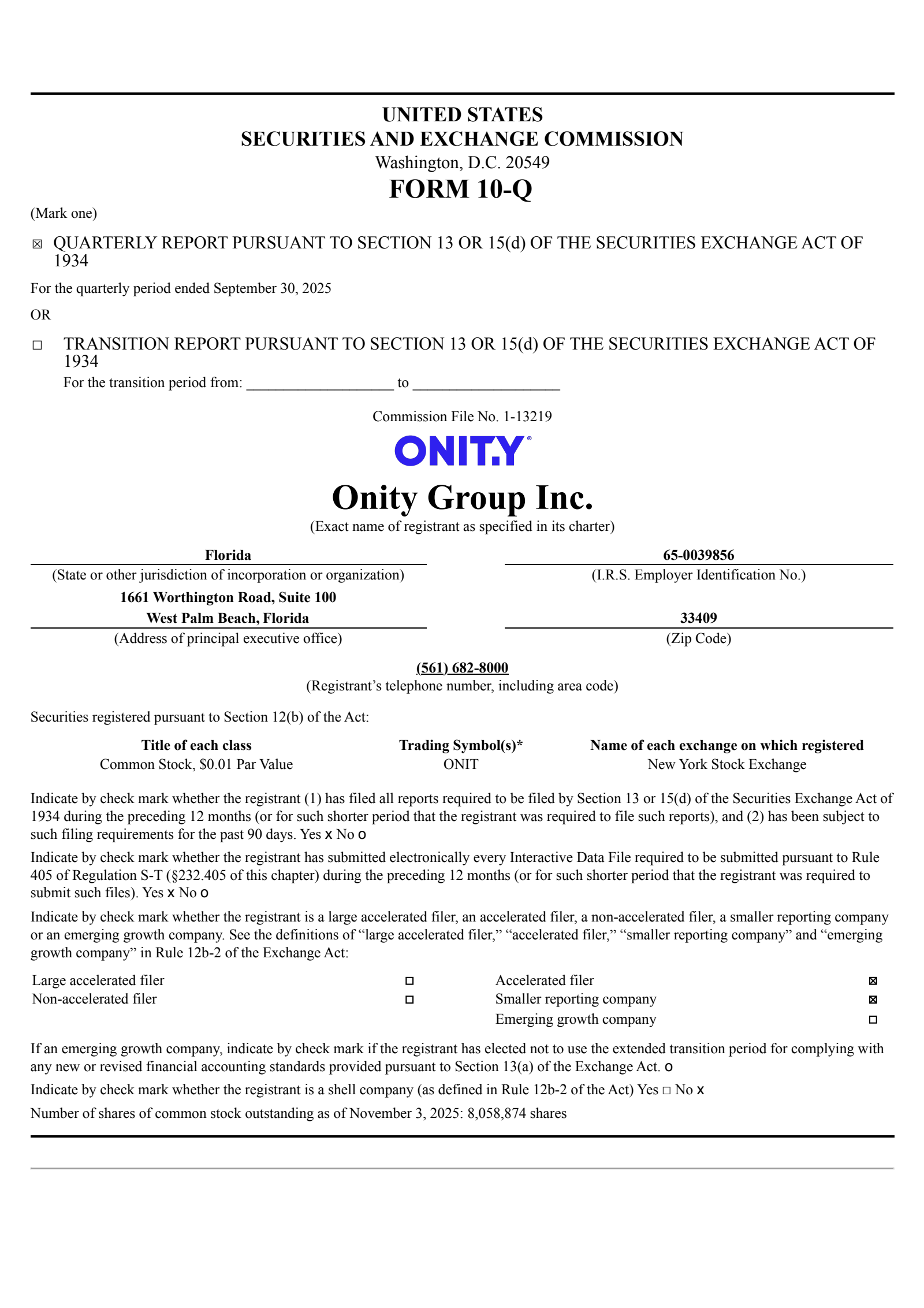 Onity Group's Q3 2025 Quarterly Report