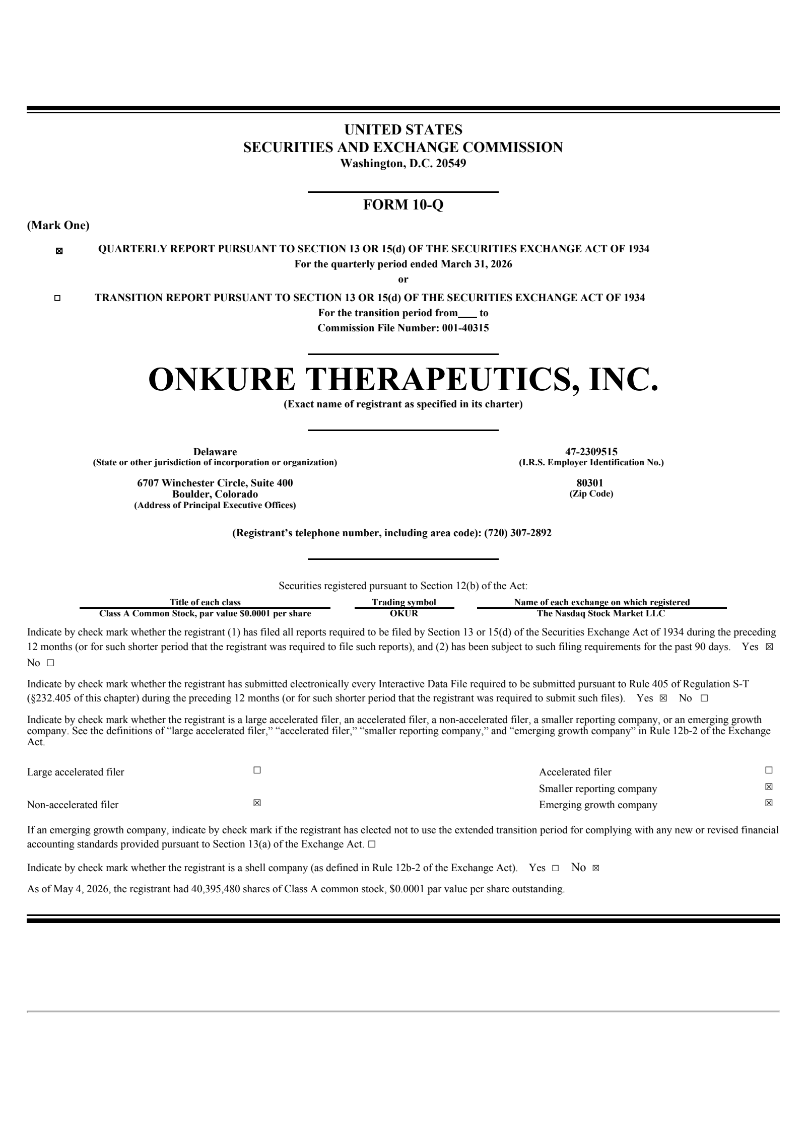 OnKure Therapeutics' Q1 2026 Quarterly report