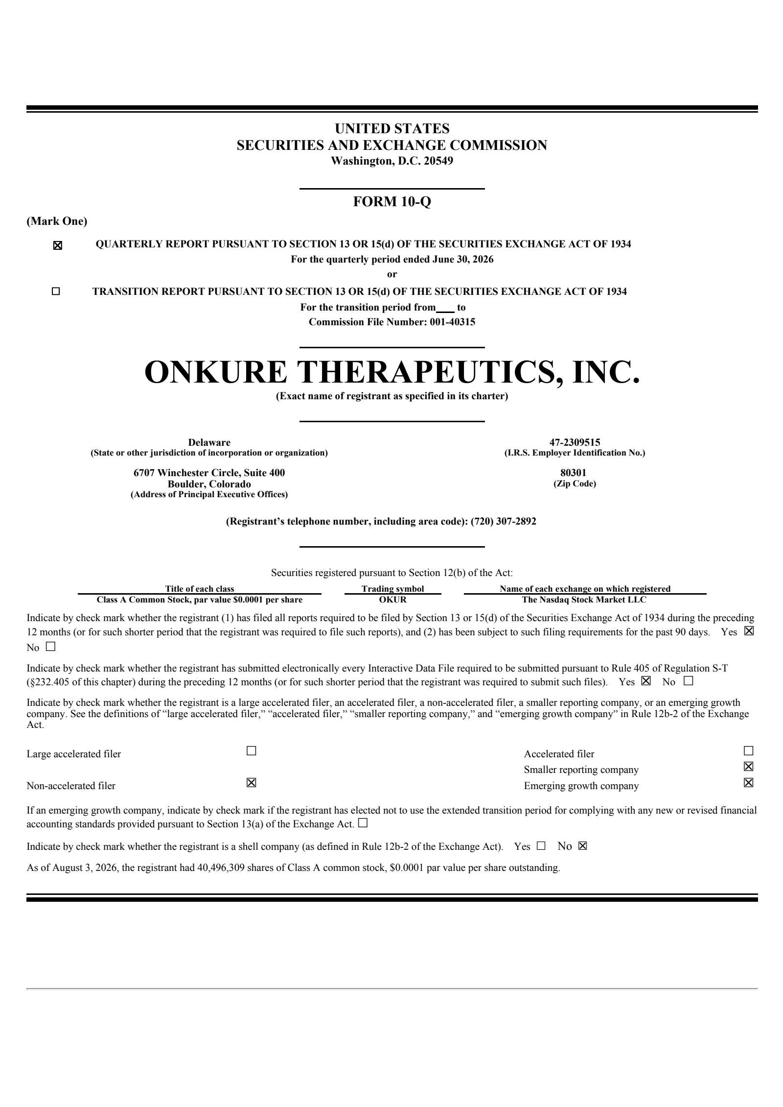 OnKure Therapeutics' Q2 2026 Quarterly report
