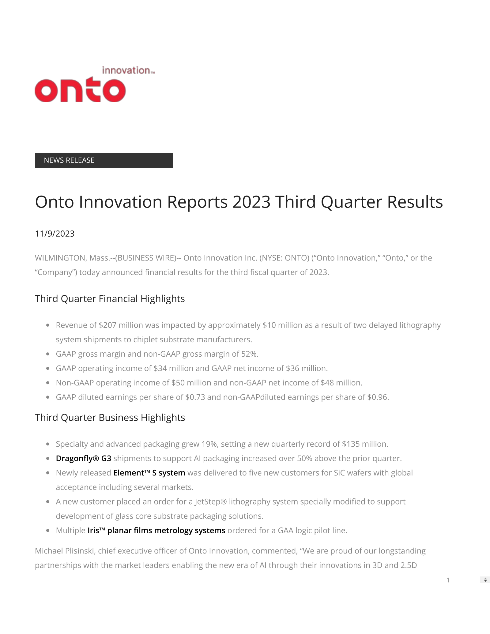 VF's Q3 2023 Press Release