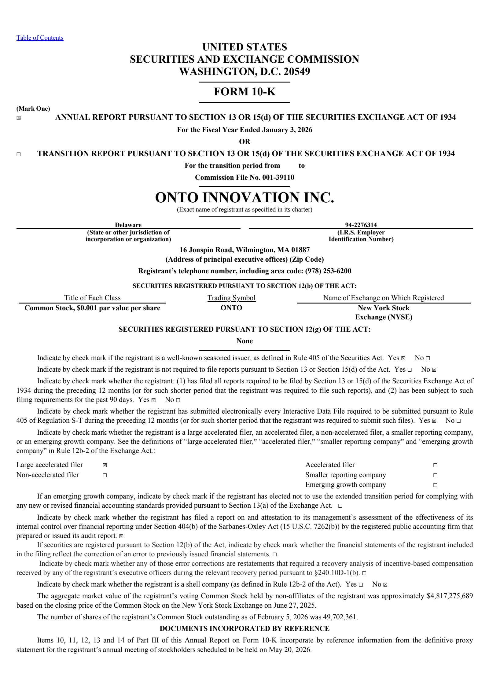 Onto Innovation's Q4 2025 Annual report