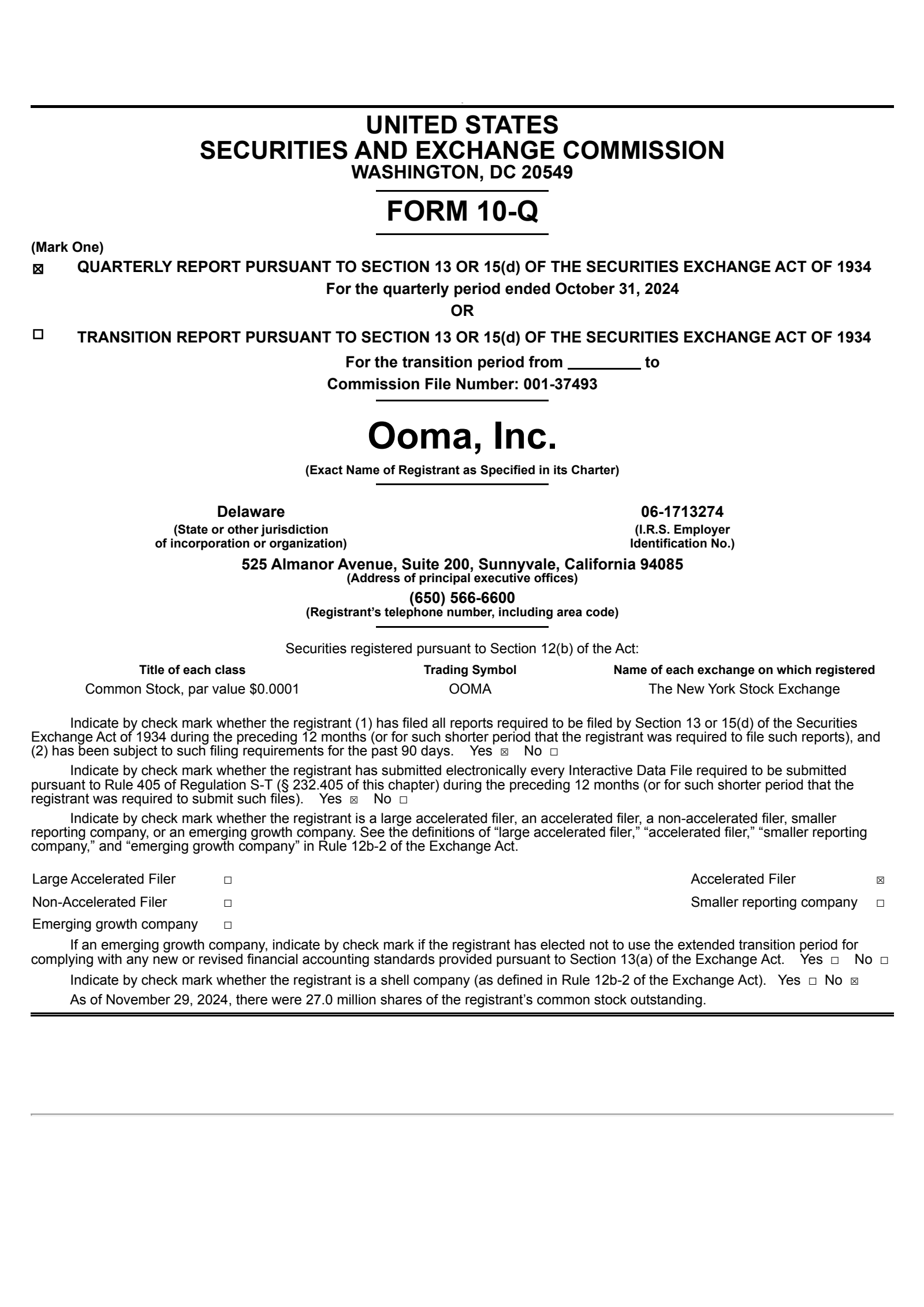 Ooma's Q3 2025 Quarterly report