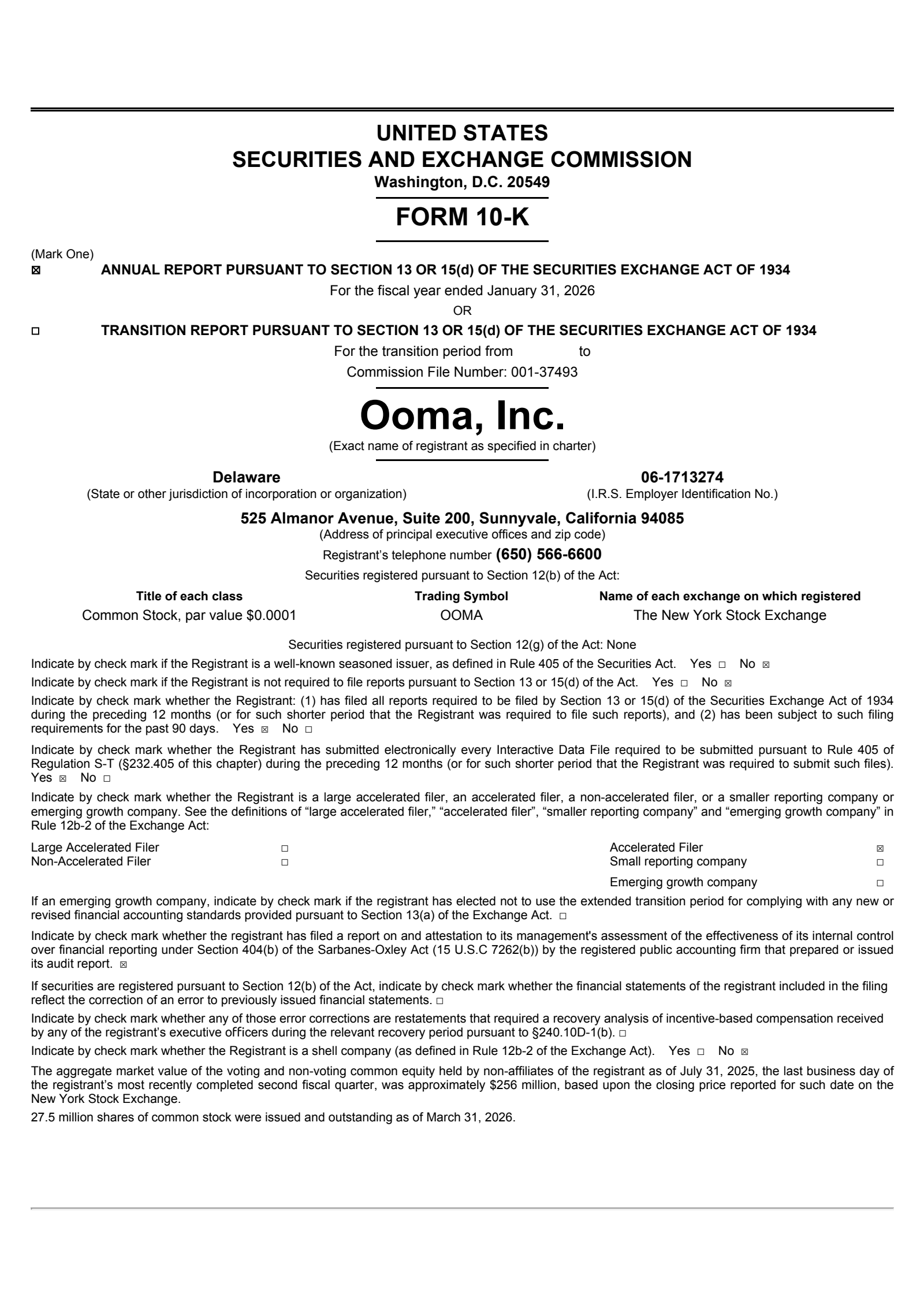 Ooma's Q4 2026 Annual report