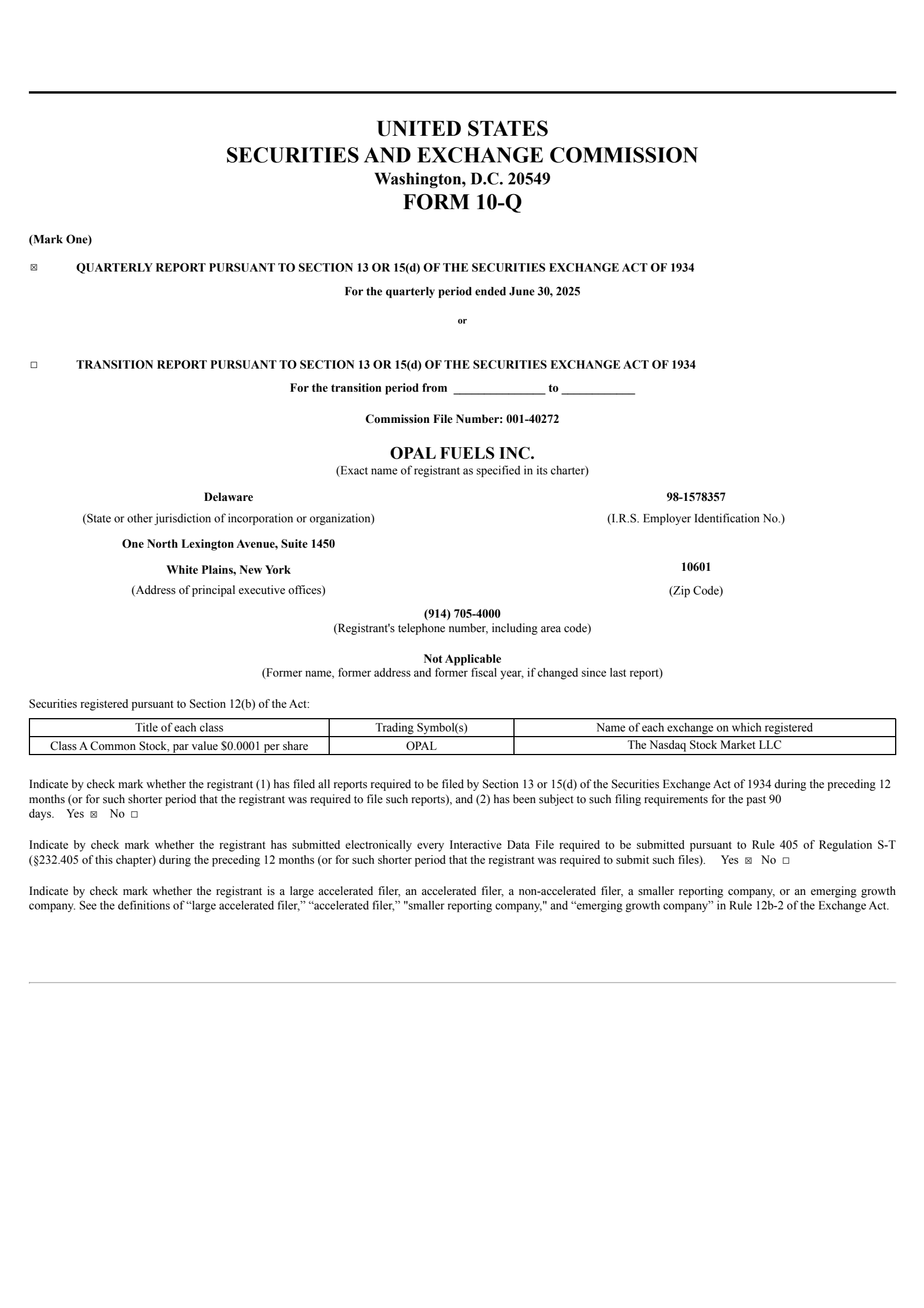 OPAL Fuels' Q2 2025 Quarterly report