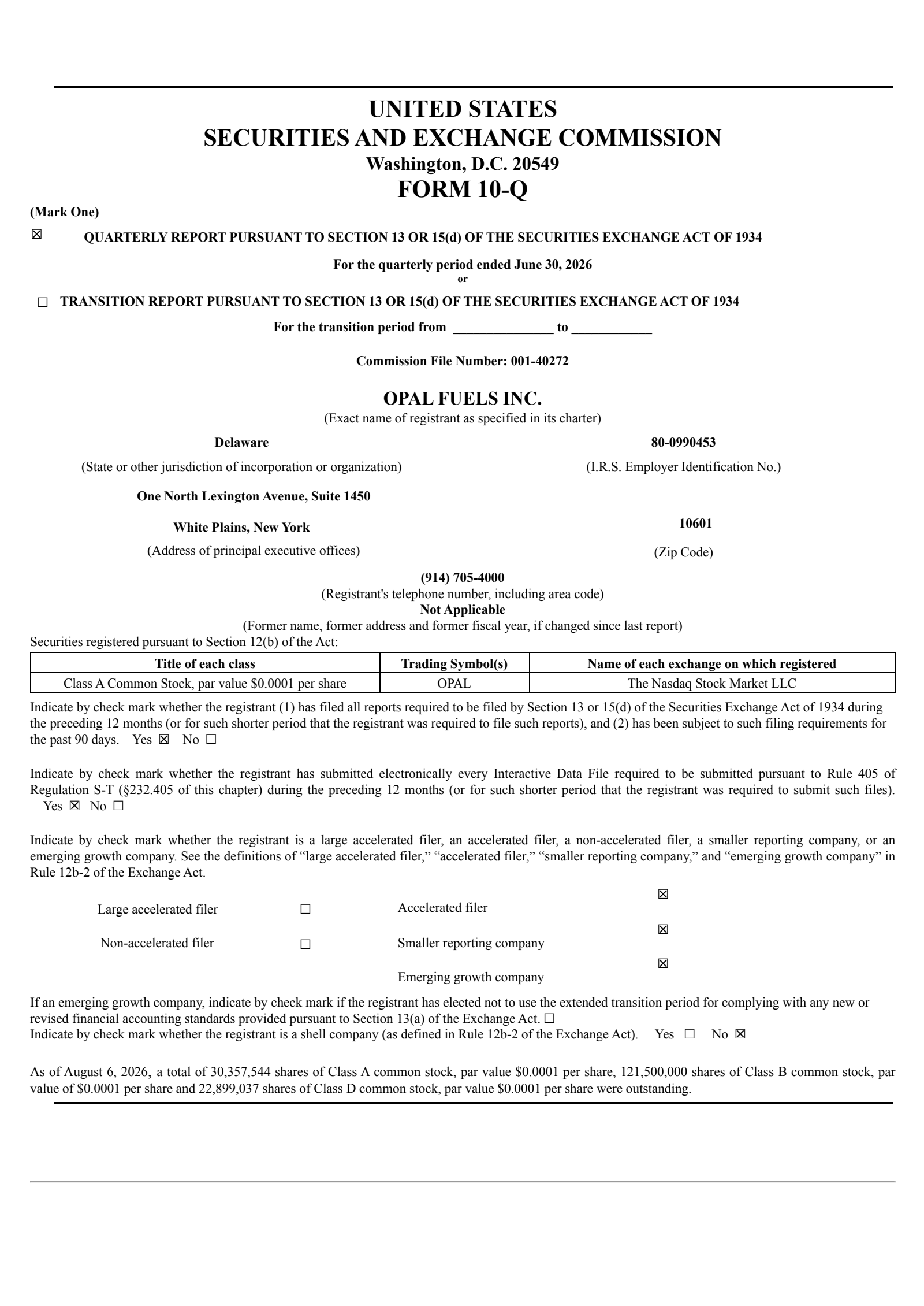 OPAL Fuels' Q2 2026 Quarterly report