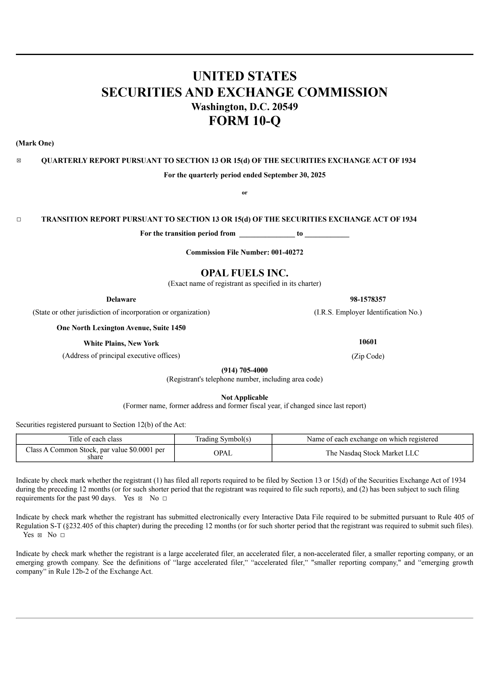 OPAL Fuels' Q3 2025 Quarterly Report