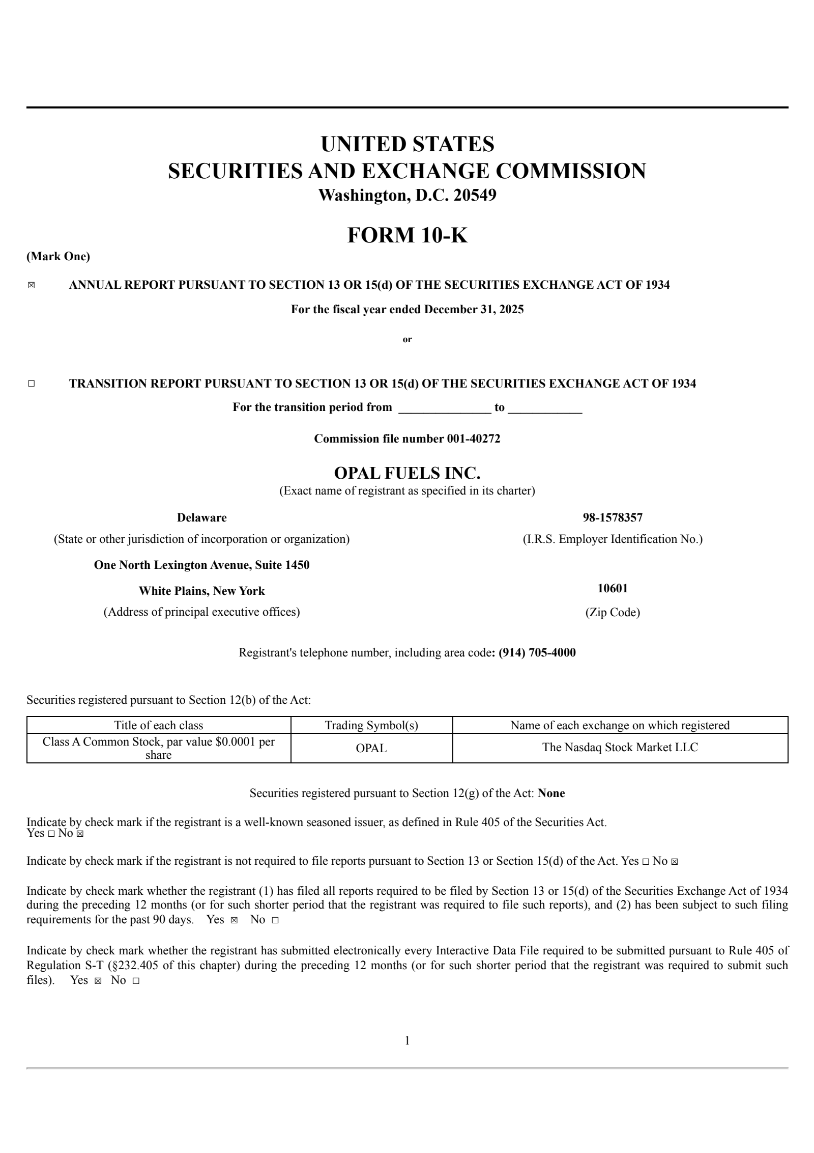 OPAL Fuels' Q4 2025 Annual report