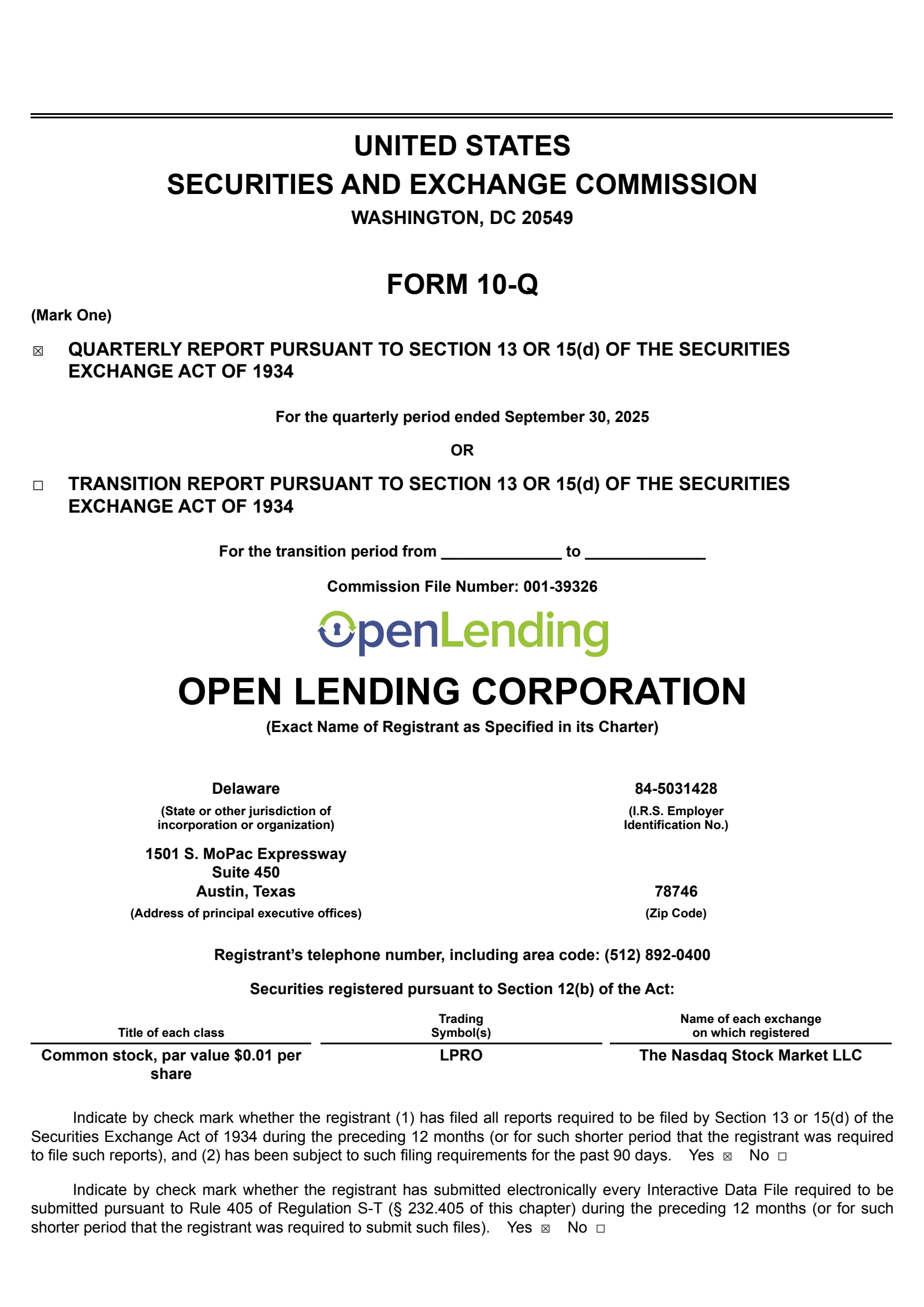 Open Lending's Q3 2025 Quarterly Report