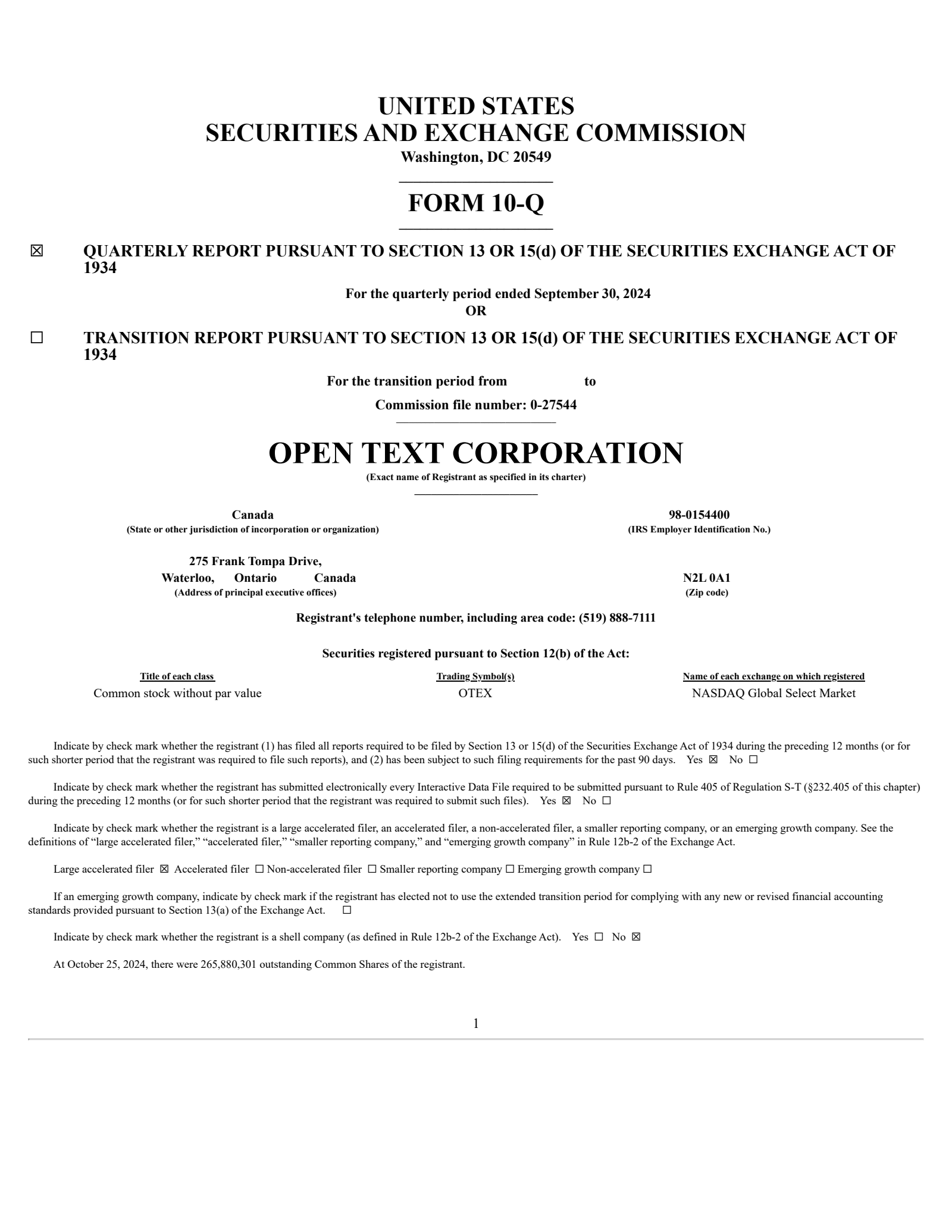 Open Text's Q1 2025 Quarterly Report
