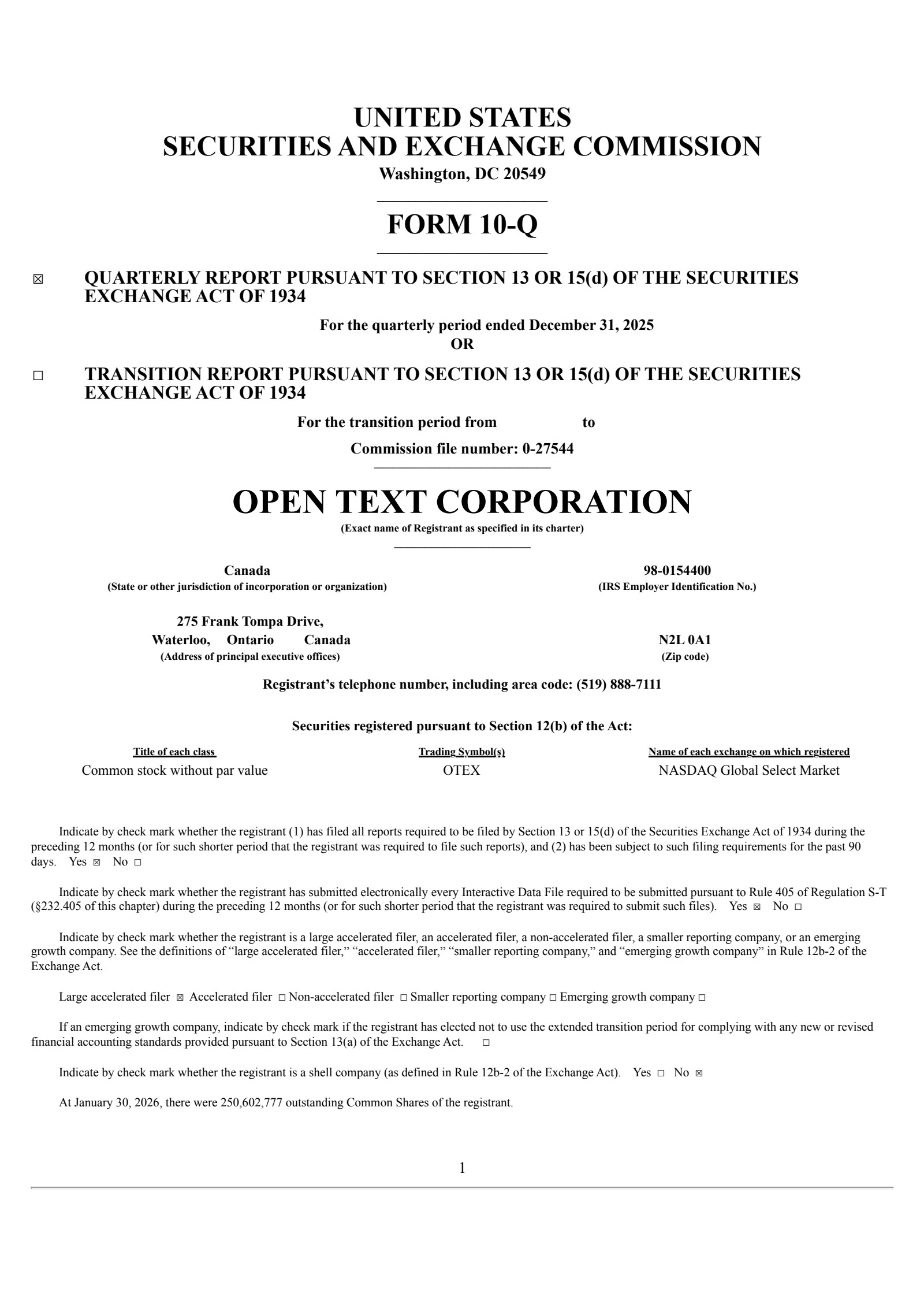 Open Text's Q2 2026 Quarterly report