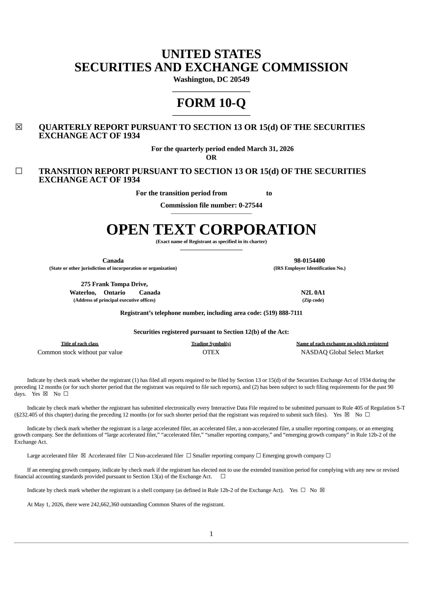 Open Text's Q3 2026 Quarterly report