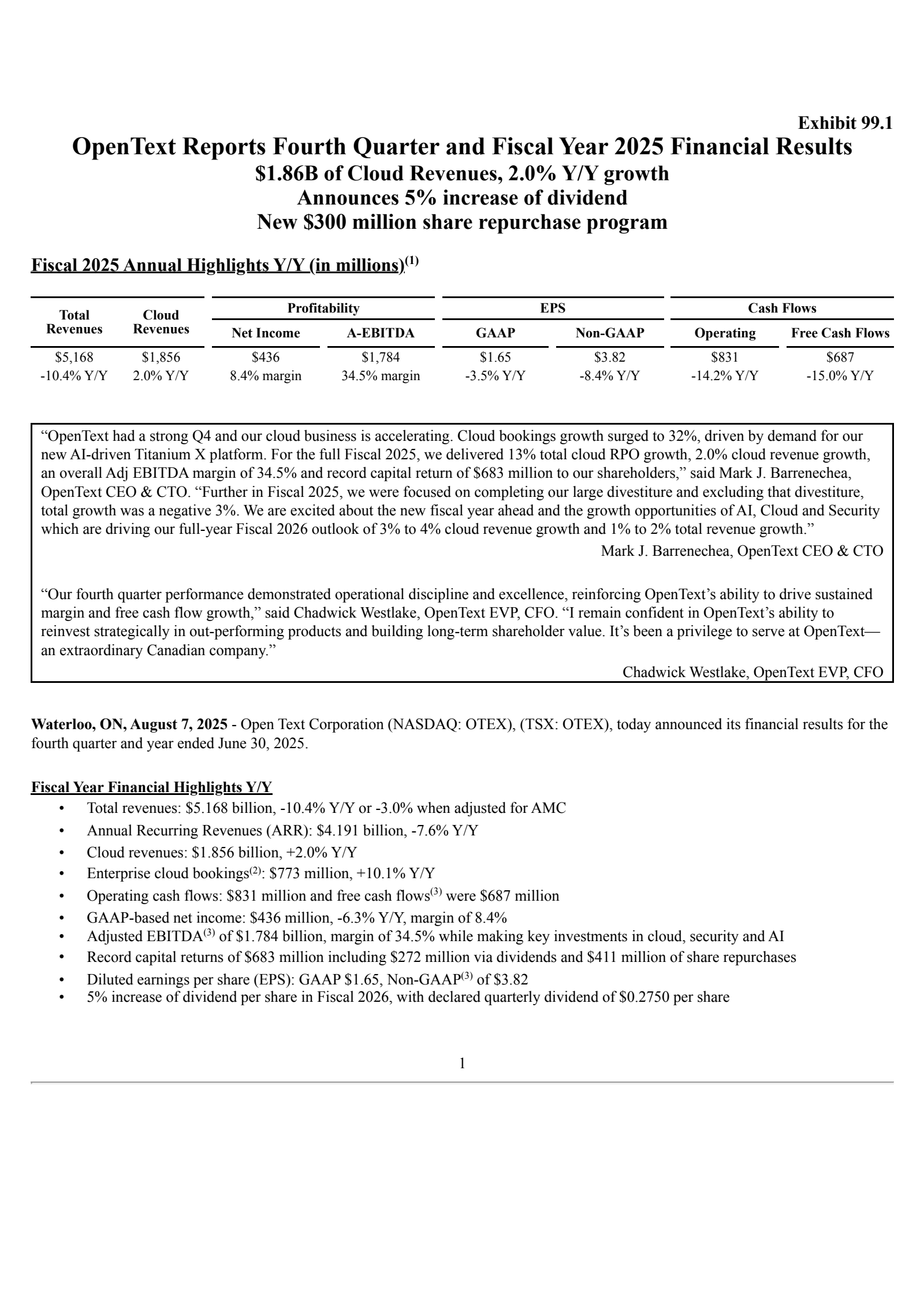 Open Text's Q4 2025 Press Release