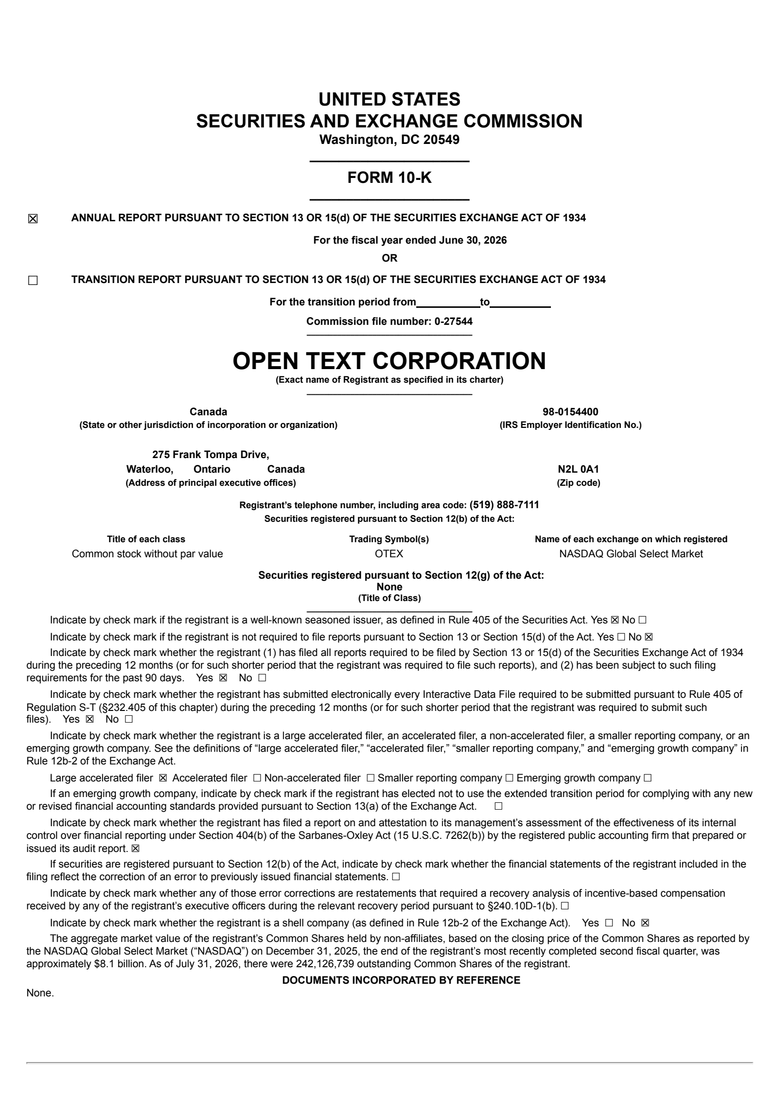 Open Text's Q4 2026 Annual report