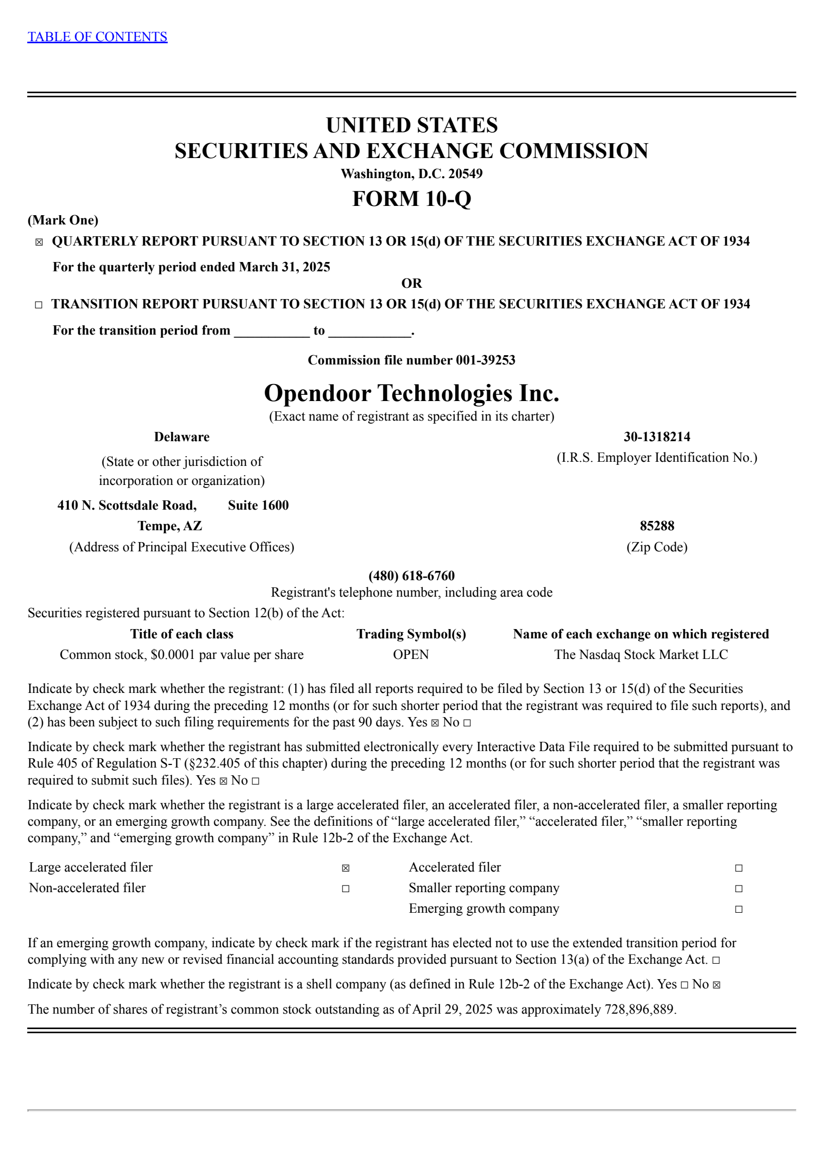 Opendoor Technologies' Q1 2025 Quarterly report