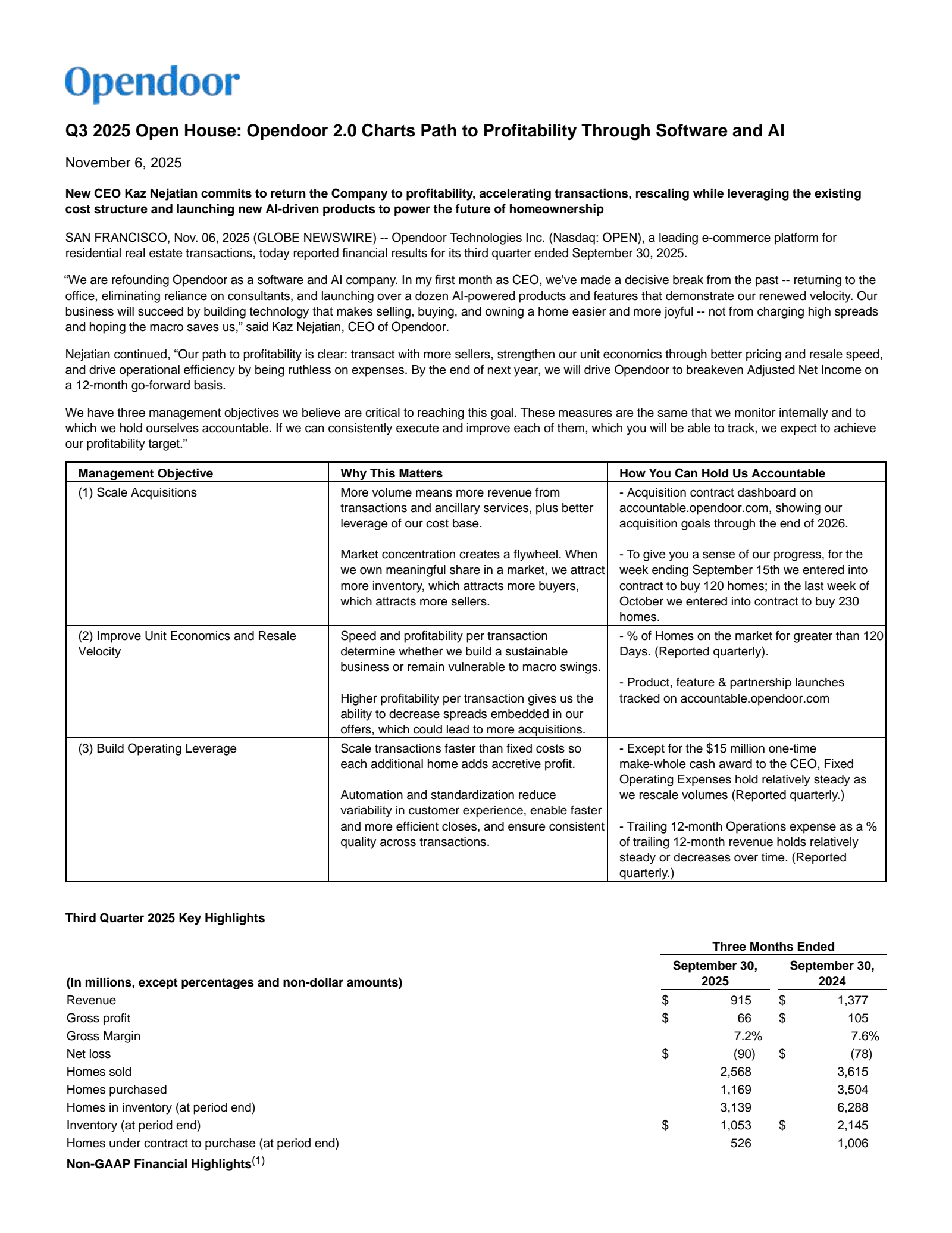 Opendoor Technologies' Q3 2025 Earnings Release