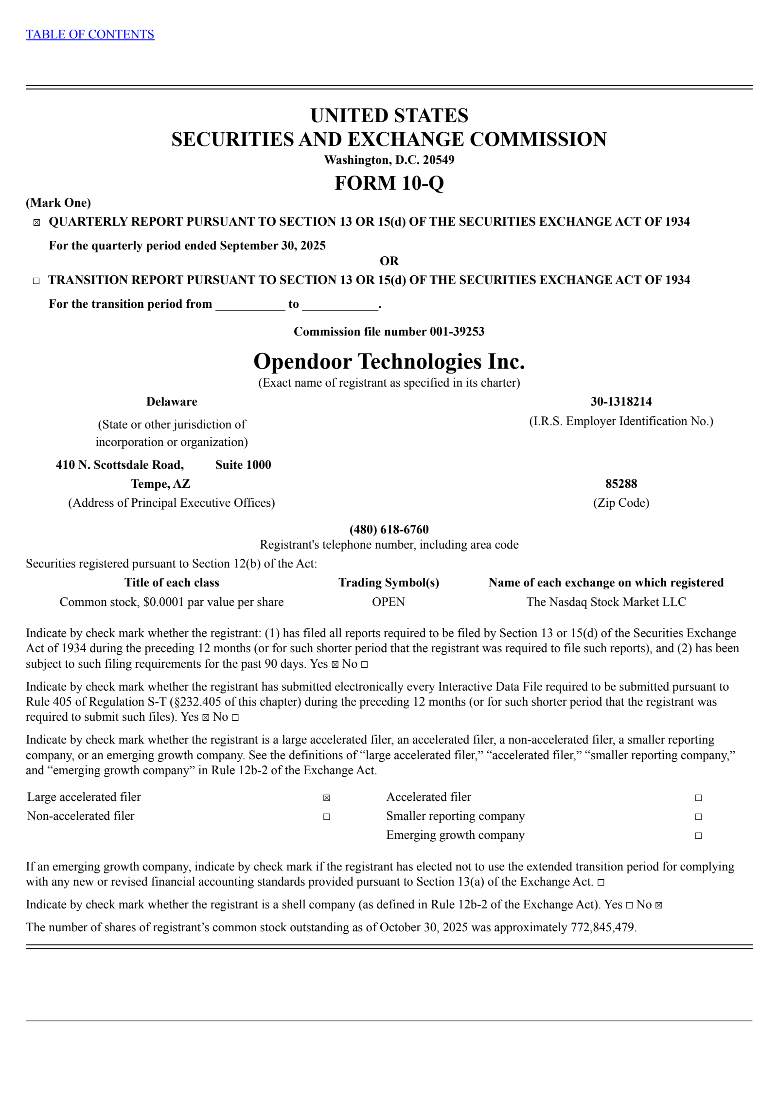 Opendoor Technologies' Q3 2025 Quarterly Report