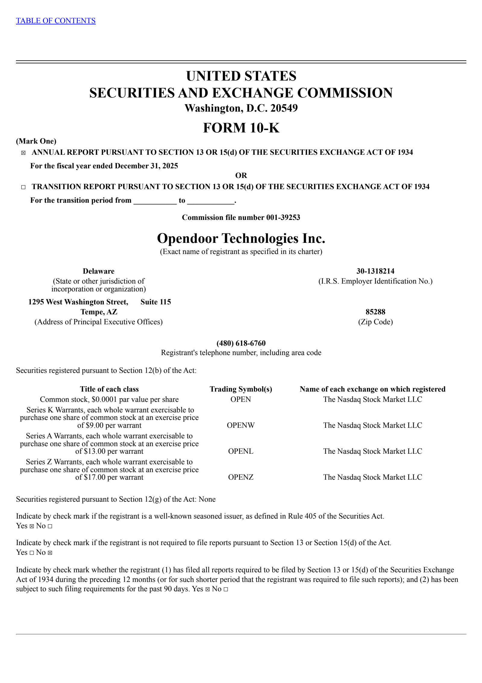 Opendoor Technologies' Q4 2025 Annual report