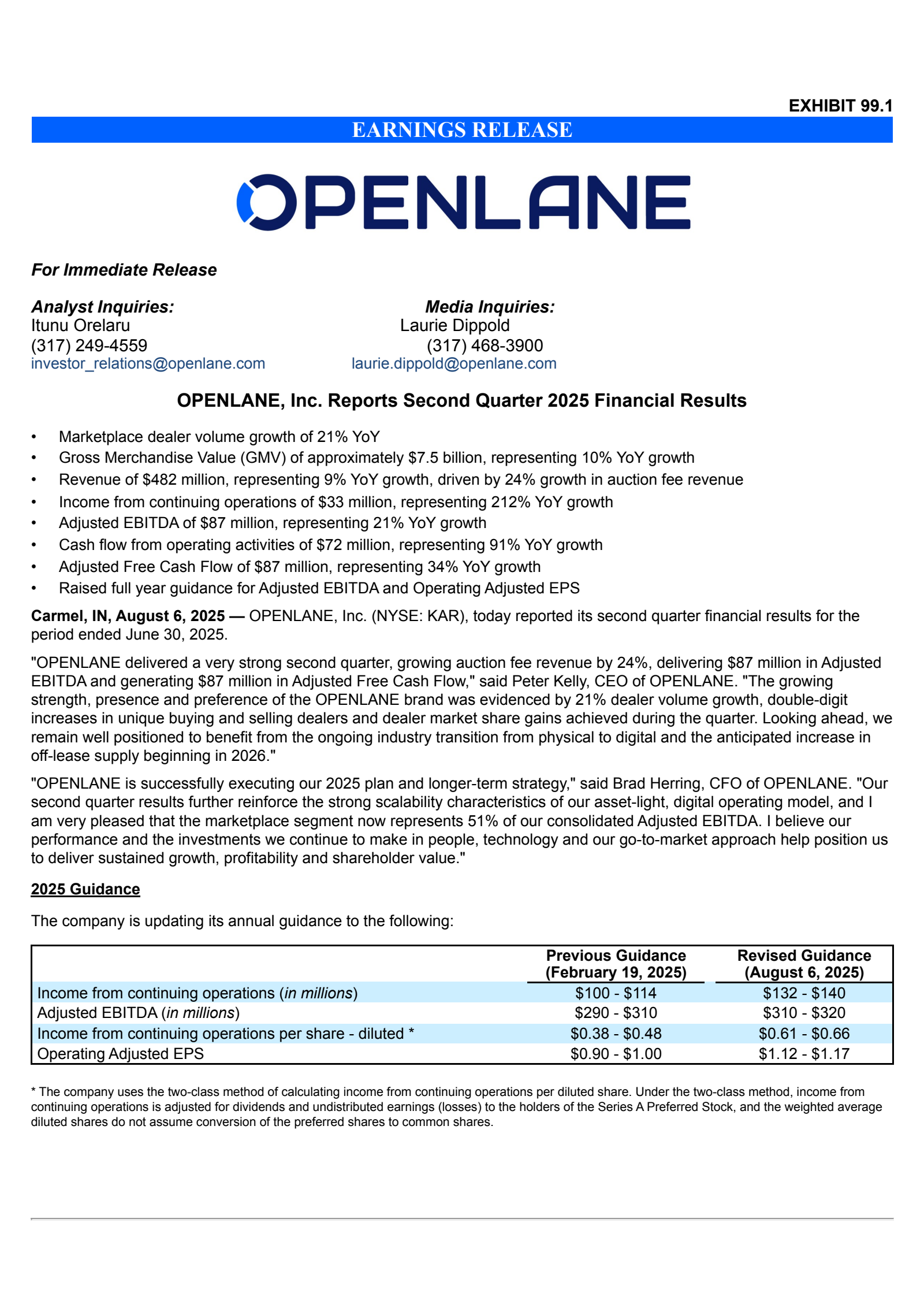 OPENLANE's Q2 2025 Press Release