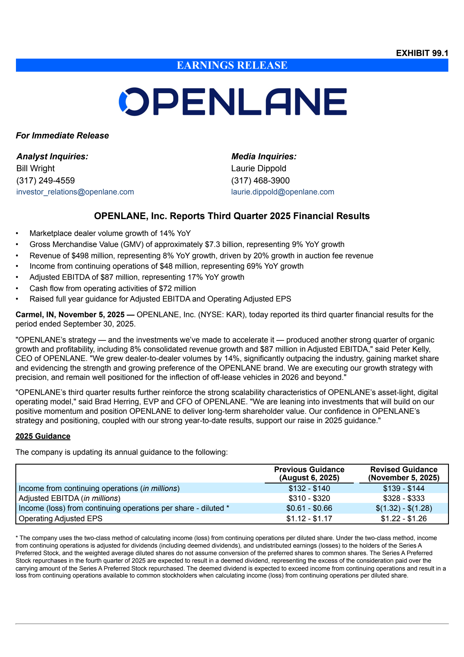 OPENLANE's Q3 2025 Earnings Release